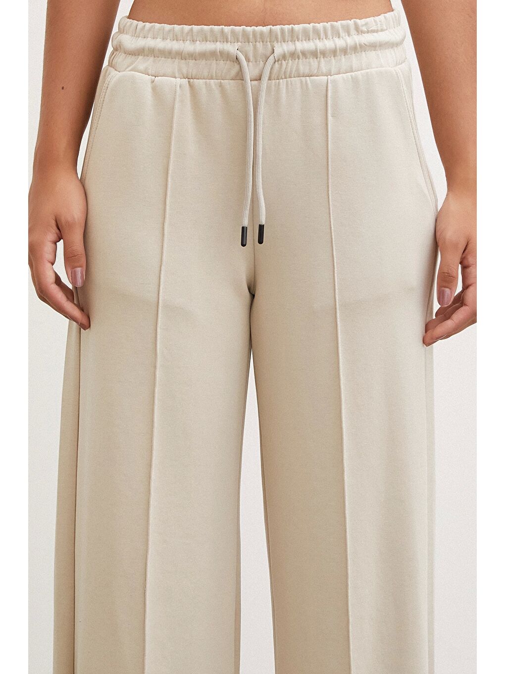 Ekru Kemeri Lastikli Pantolon Krem-4