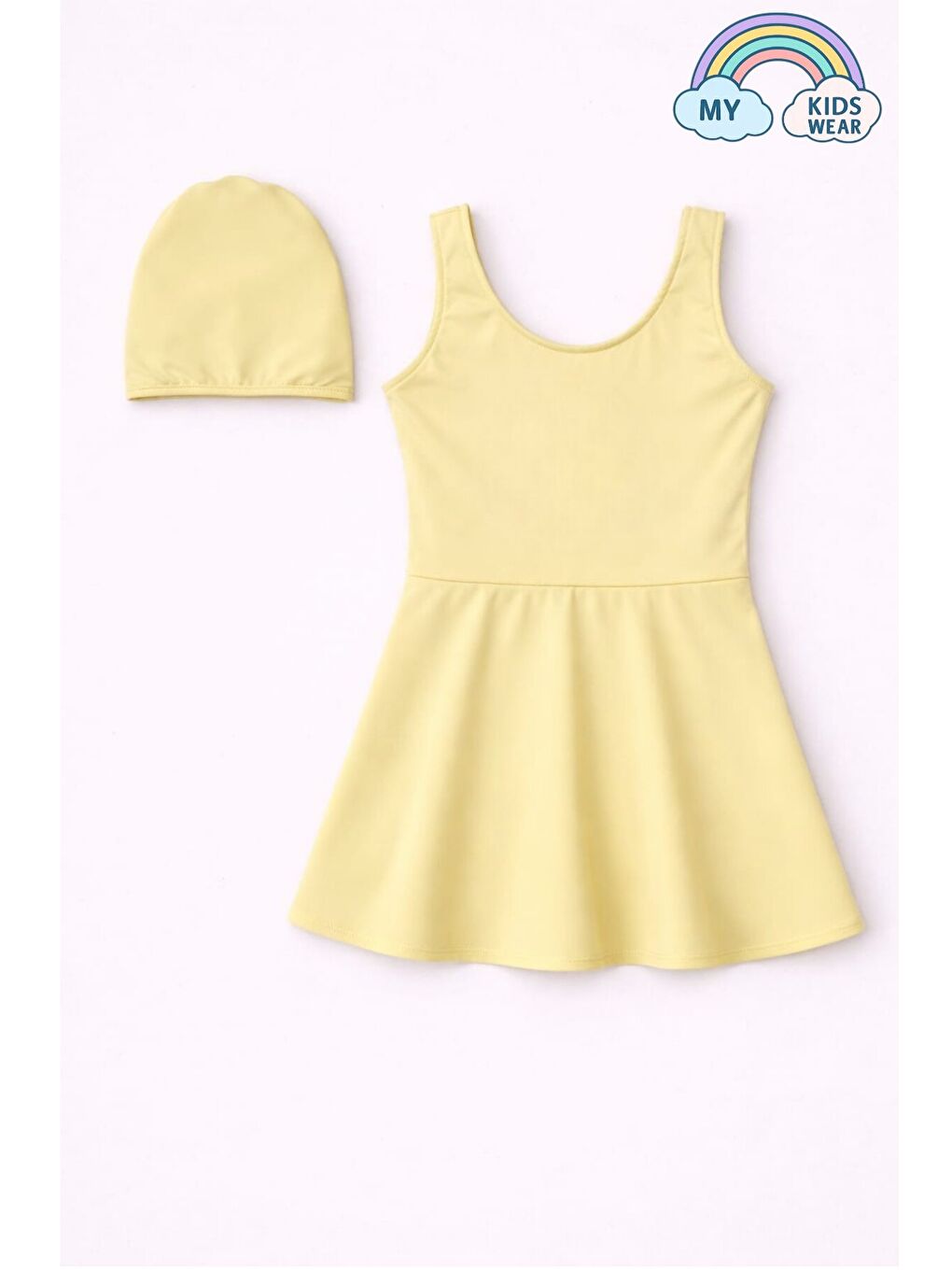 Sarı Kız Çocuk Şapkalı Etekli Mayo Takımı (Külotlu Mayo) 12709