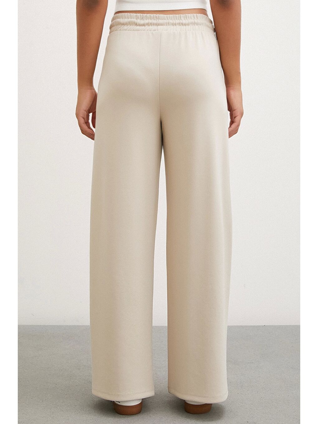 Ekru Kemeri Lastikli Pantolon Krem-5
