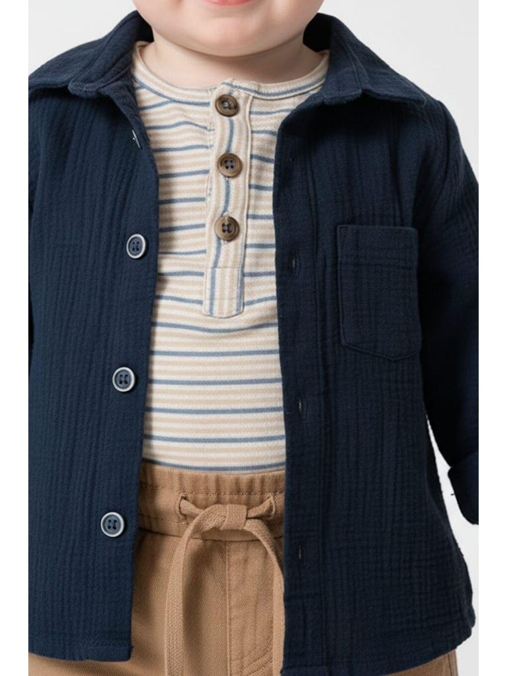 Lacivert Erkek Bebek Safari Tarzı Kargo Pantolonlu Takım-1