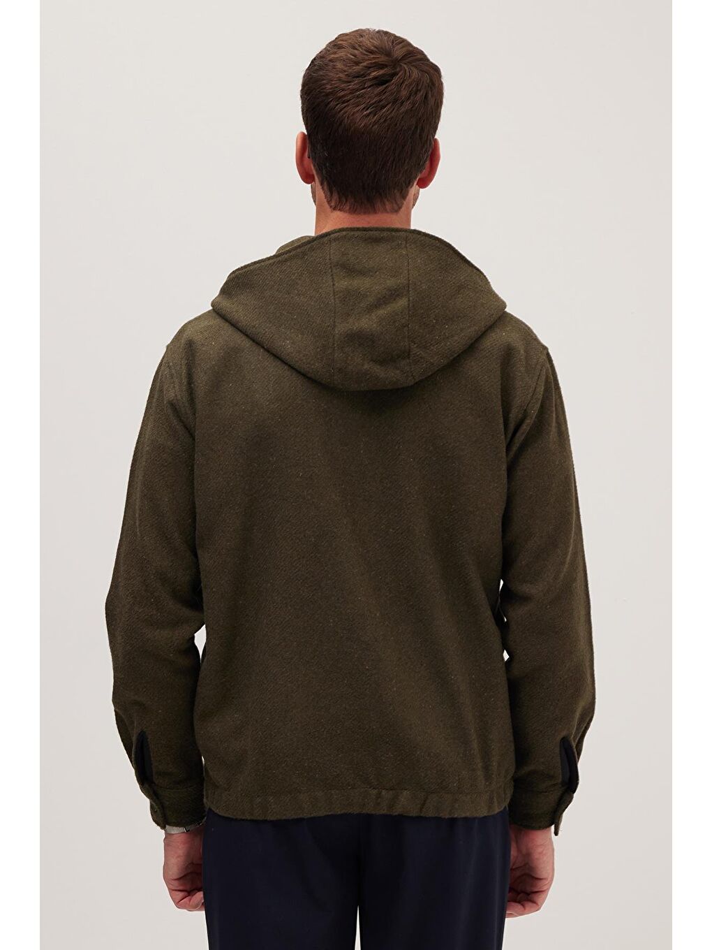 Erkek Relax Fit Rahat Kesim Fermuarlı Çift Cep Kapüşonlu Haki Sweatshirt-6