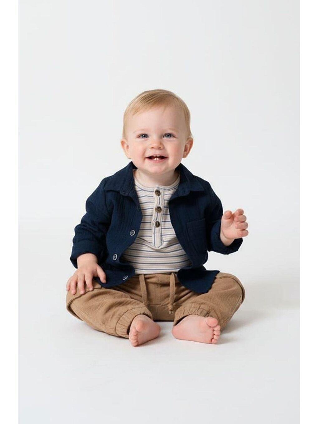 Lacivert Erkek Bebek Safari Tarzı Kargo Pantolonlu Takım-2