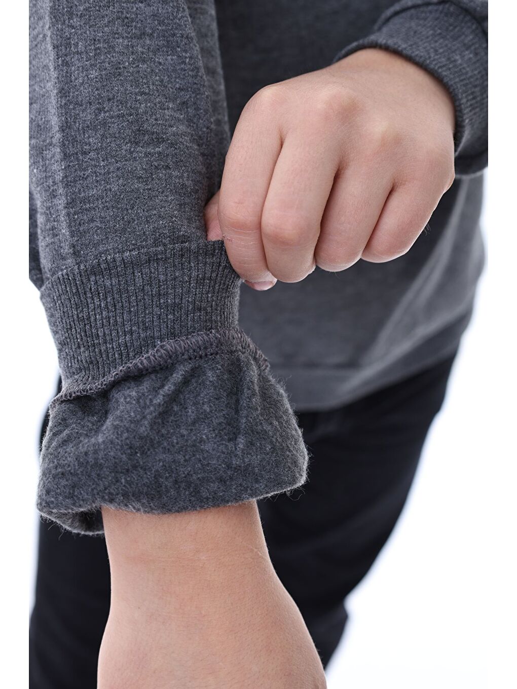 Antrasit Basic Bisiklet Yaka Şardonlu Çocuk Sweatshirt 3-10 Yaş Krem-1