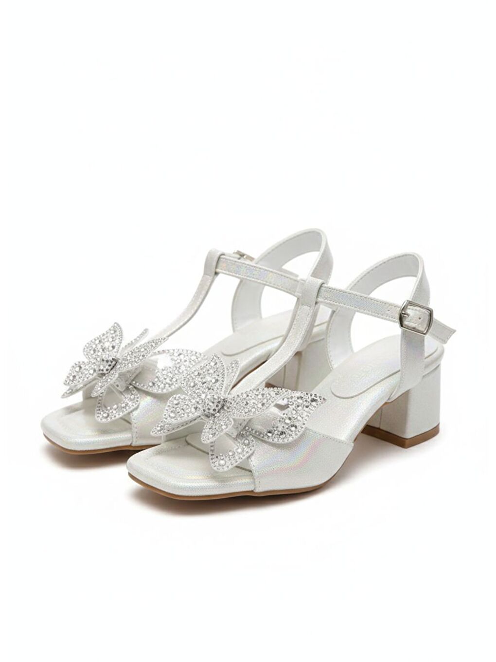 Beyaz KIZ ÇOCUK TAŞLI KELEBEKLİ ABİYE AYAKKABI