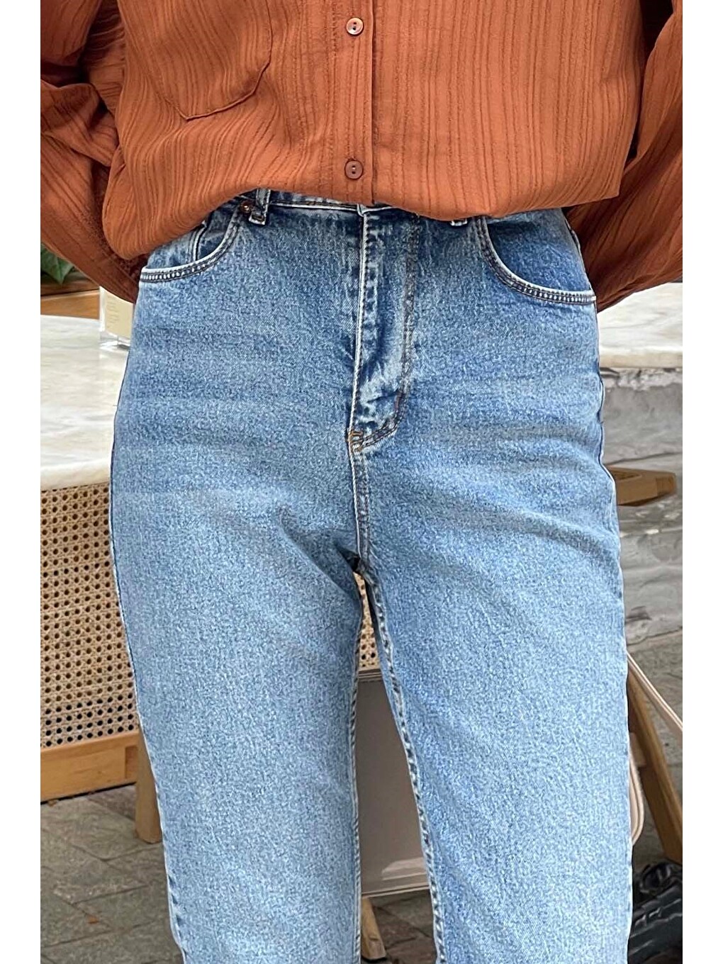 Kesik Paça Fit Jean Açık Mavi-1