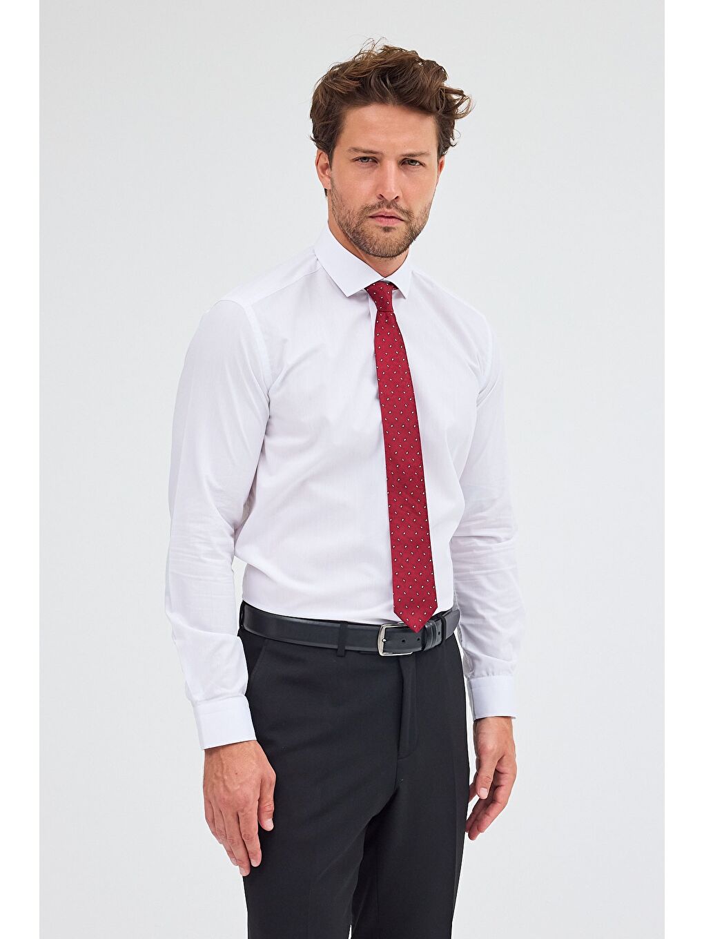 Beyaz Yarım İtalyan Yaka Uzun Kol Easy To Iron Slim Fit Pamuklu Gömlek 1004255301-2