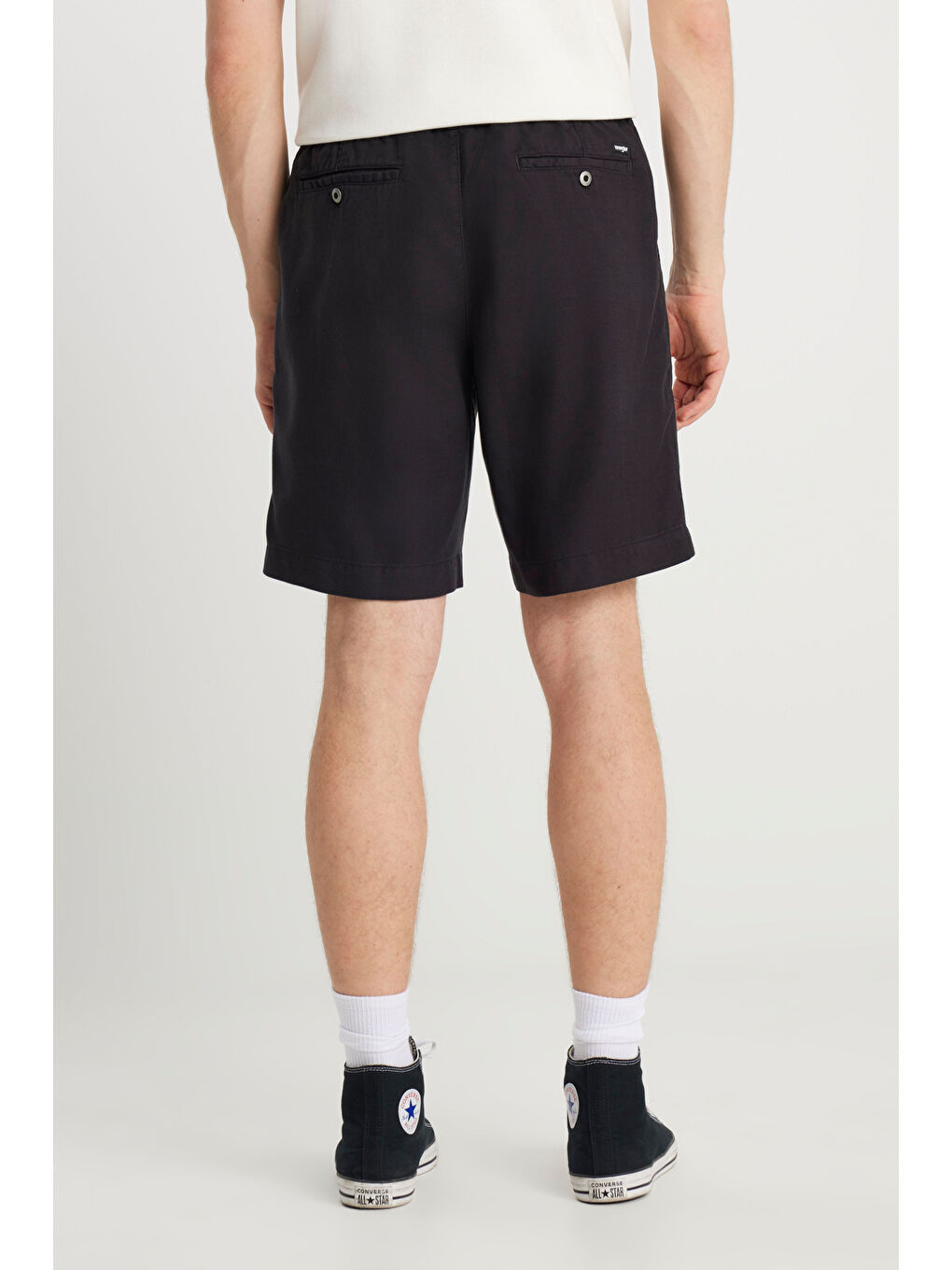 Regular Fit Normal Kesim Lastik Bel Detaylı Siyah Şort-3