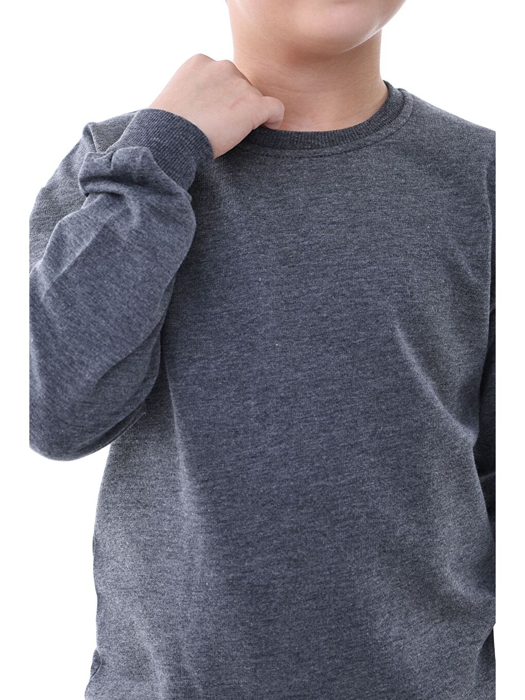 Antrasit Basic Bisiklet Yaka Şardonlu Çocuk Sweatshirt 3-10 Yaş Krem-3