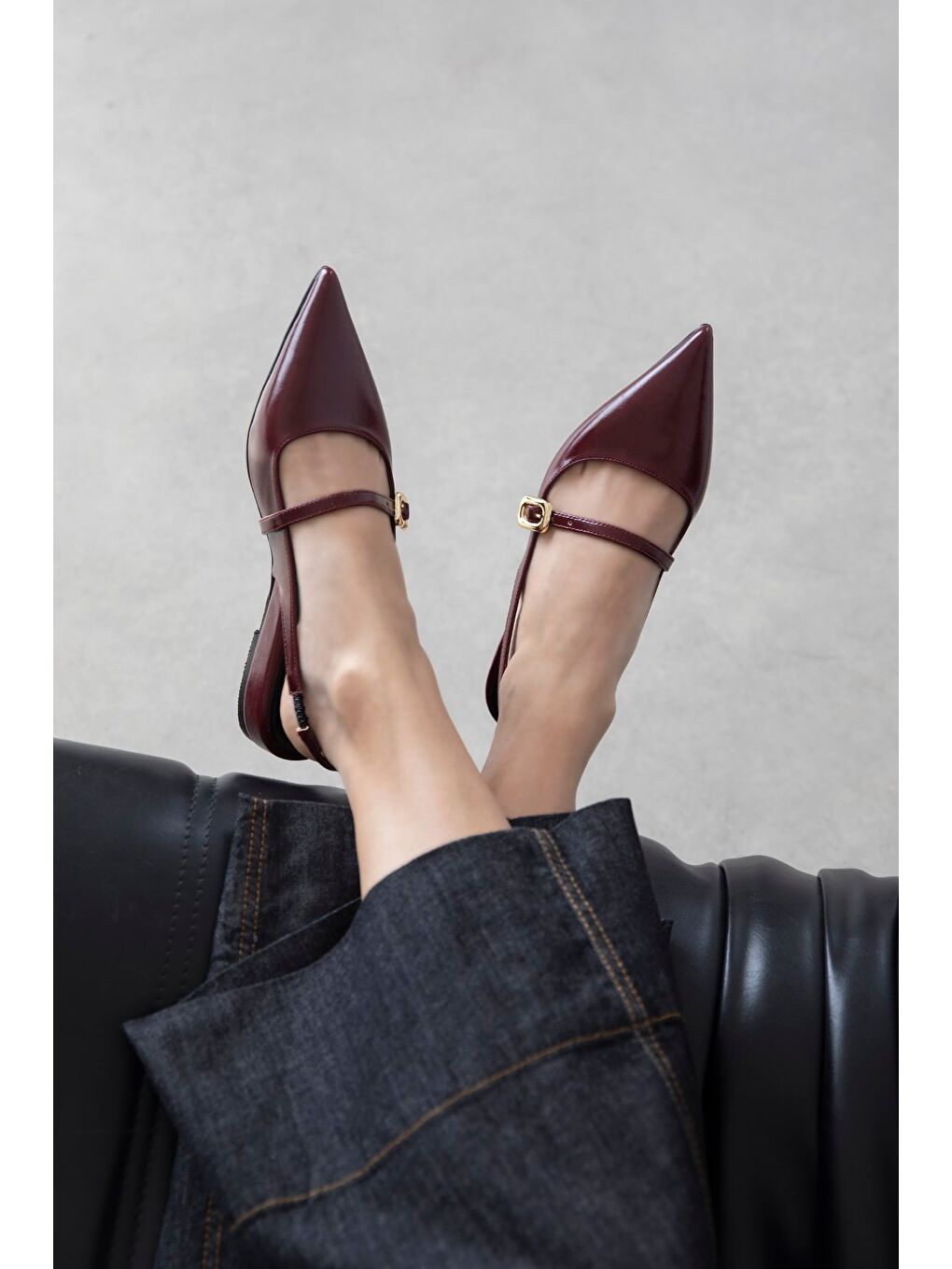 Tania Kadın Kırışık Deri Ayakkabı Bordo Babet