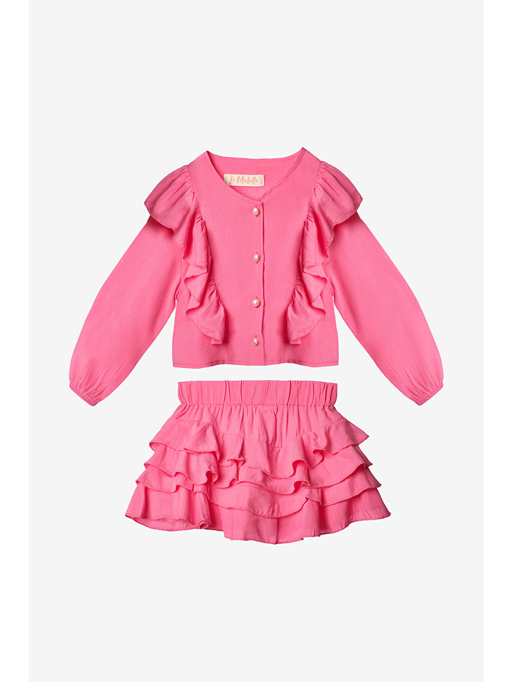 Pembe Fırfır Detaylı Kız Çocuk Gömlek Etek Takım - Desire-1