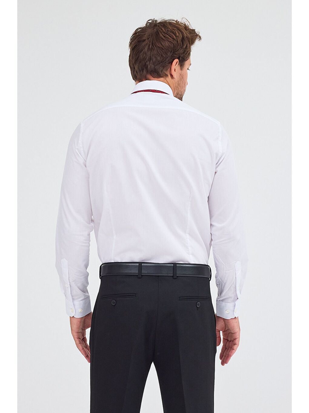 Beyaz Yarım İtalyan Yaka Uzun Kol Easy To Iron Slim Fit Pamuklu Gömlek 1004255301-5