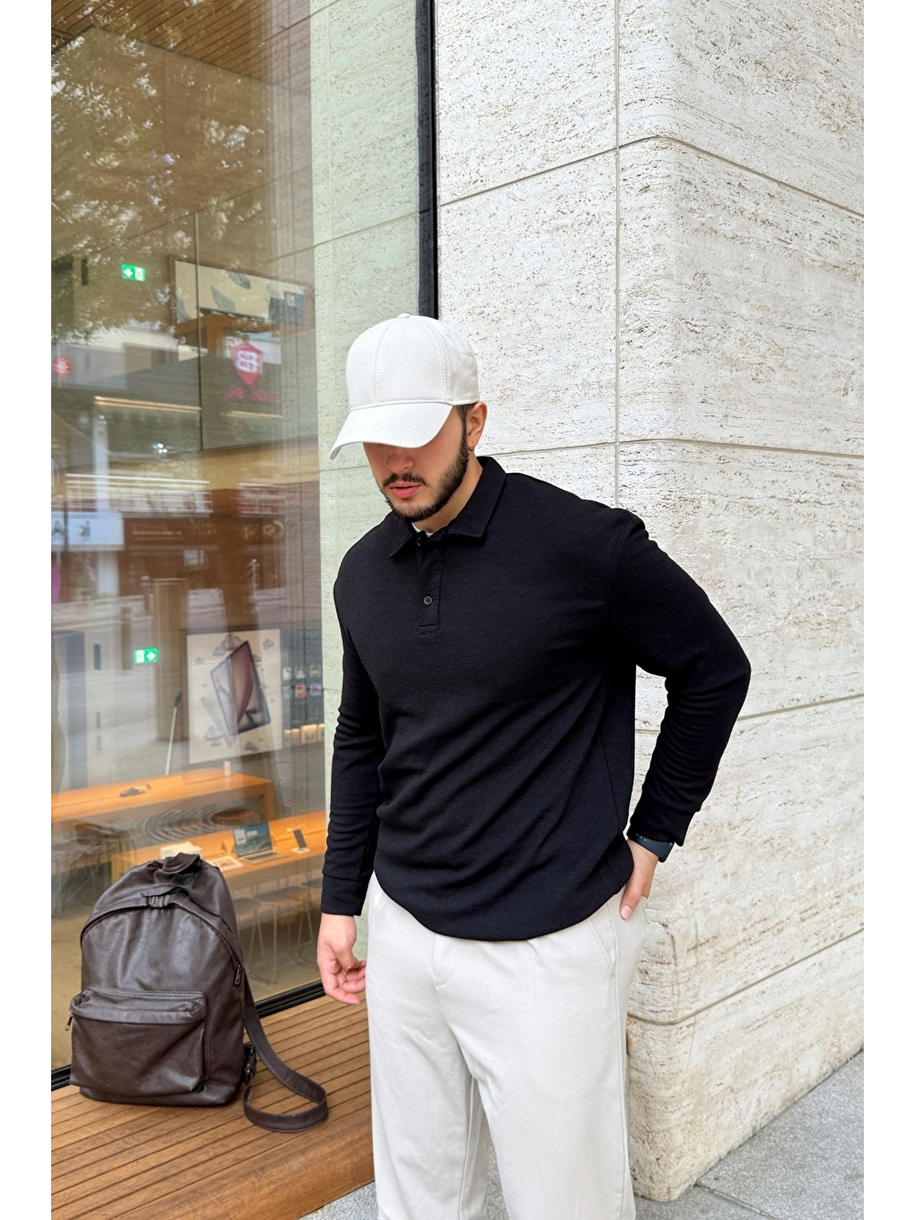 Siyah Cali Erkek Regular Fit Polo Yaka Uzun Kollu Sweatshirt Tişört-2