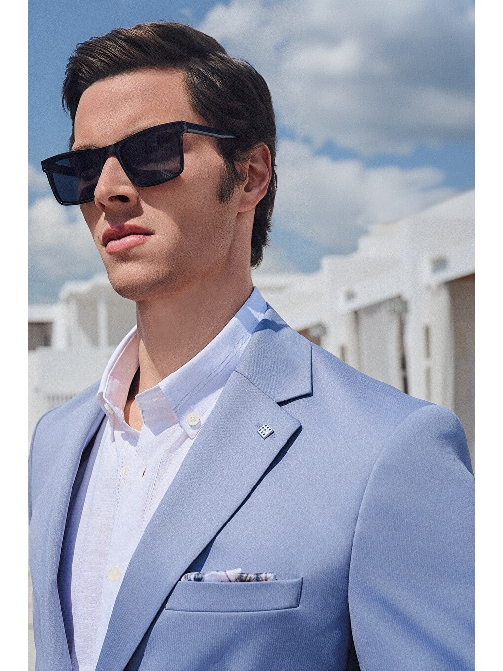 Mavi Kendinden Desenli Mono Yaka 6 Drop Slim Fit Takım Elbise 1001260165-2