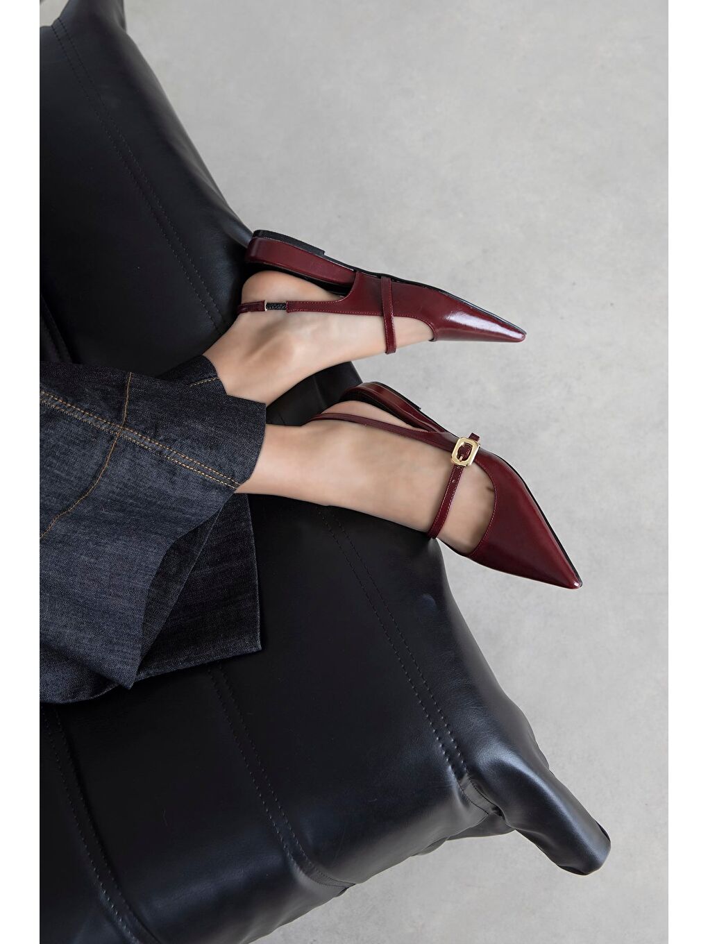 Tania Kadın Kırışık Deri Ayakkabı Bordo Babet-1