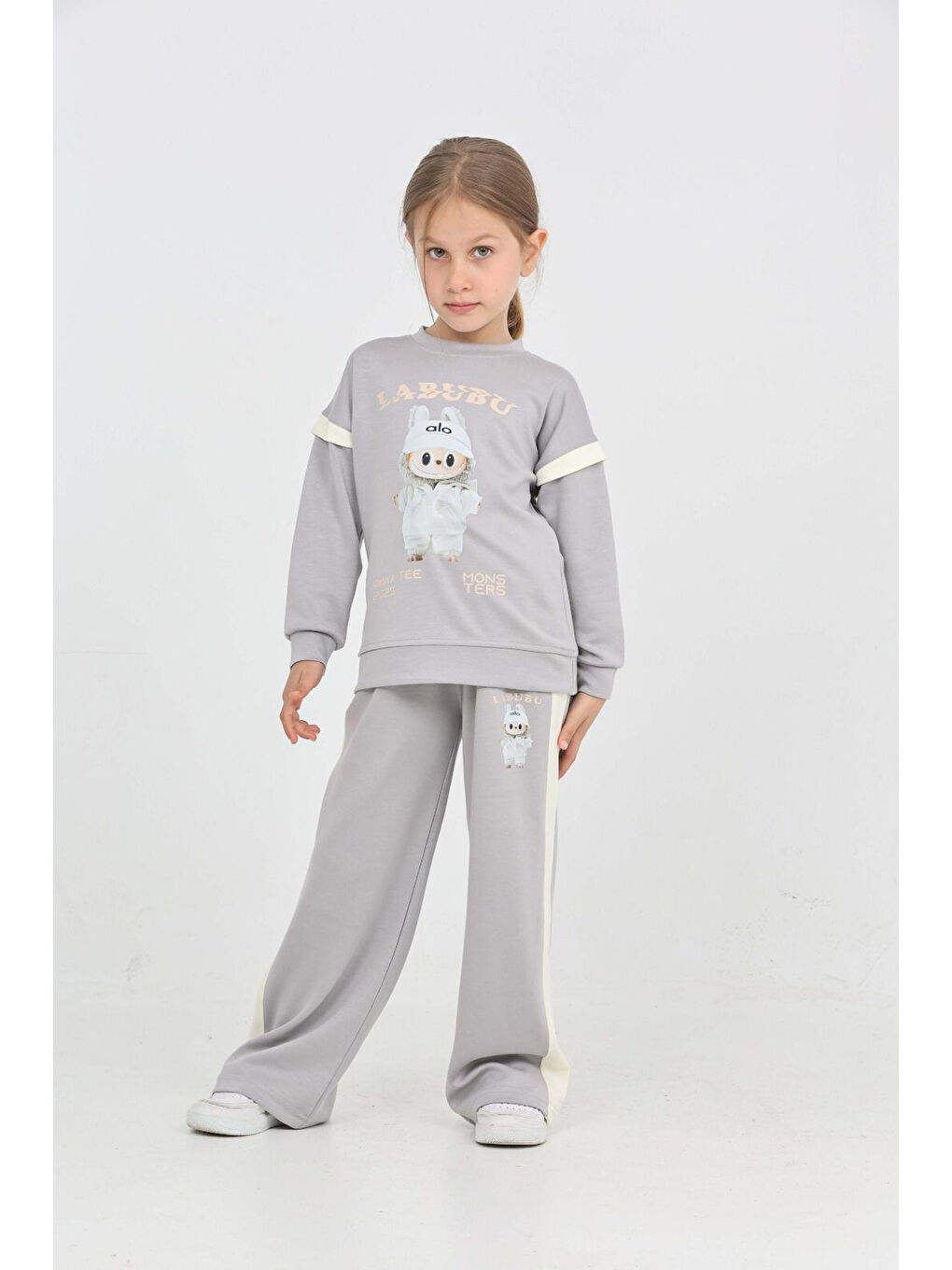 Gri Kız Çocuk Oysho Kumaş Karakter Baskılı Geniş Paçalı Alt-Üst Takım 12306