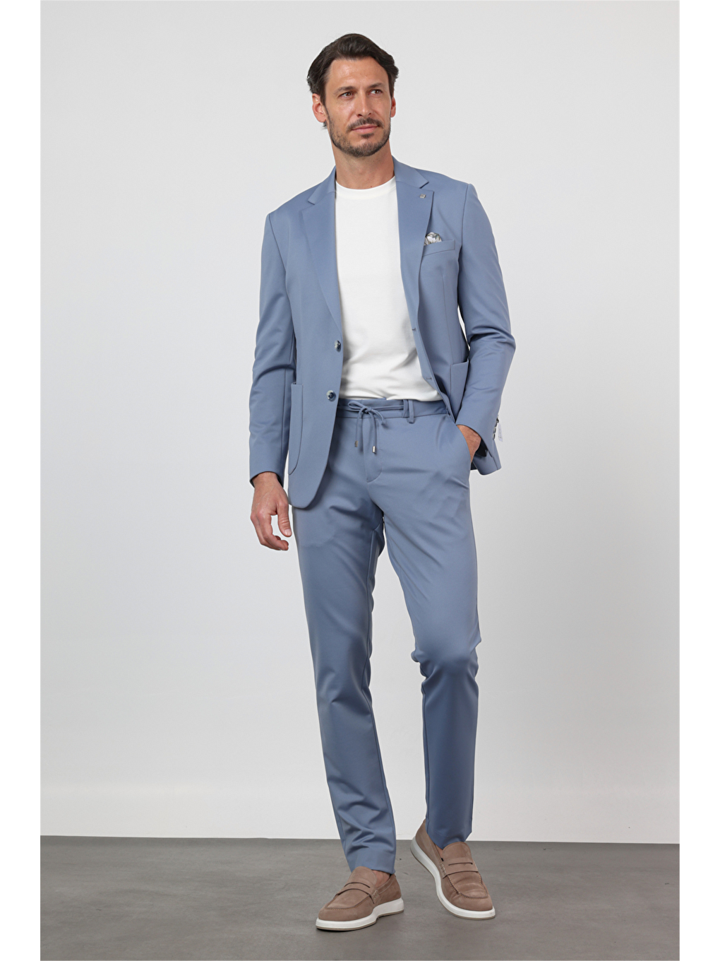 Mavi Kendinden Desenli Mono Yaka 6 Drop Slim Fit Takım Elbise 1001260165-3