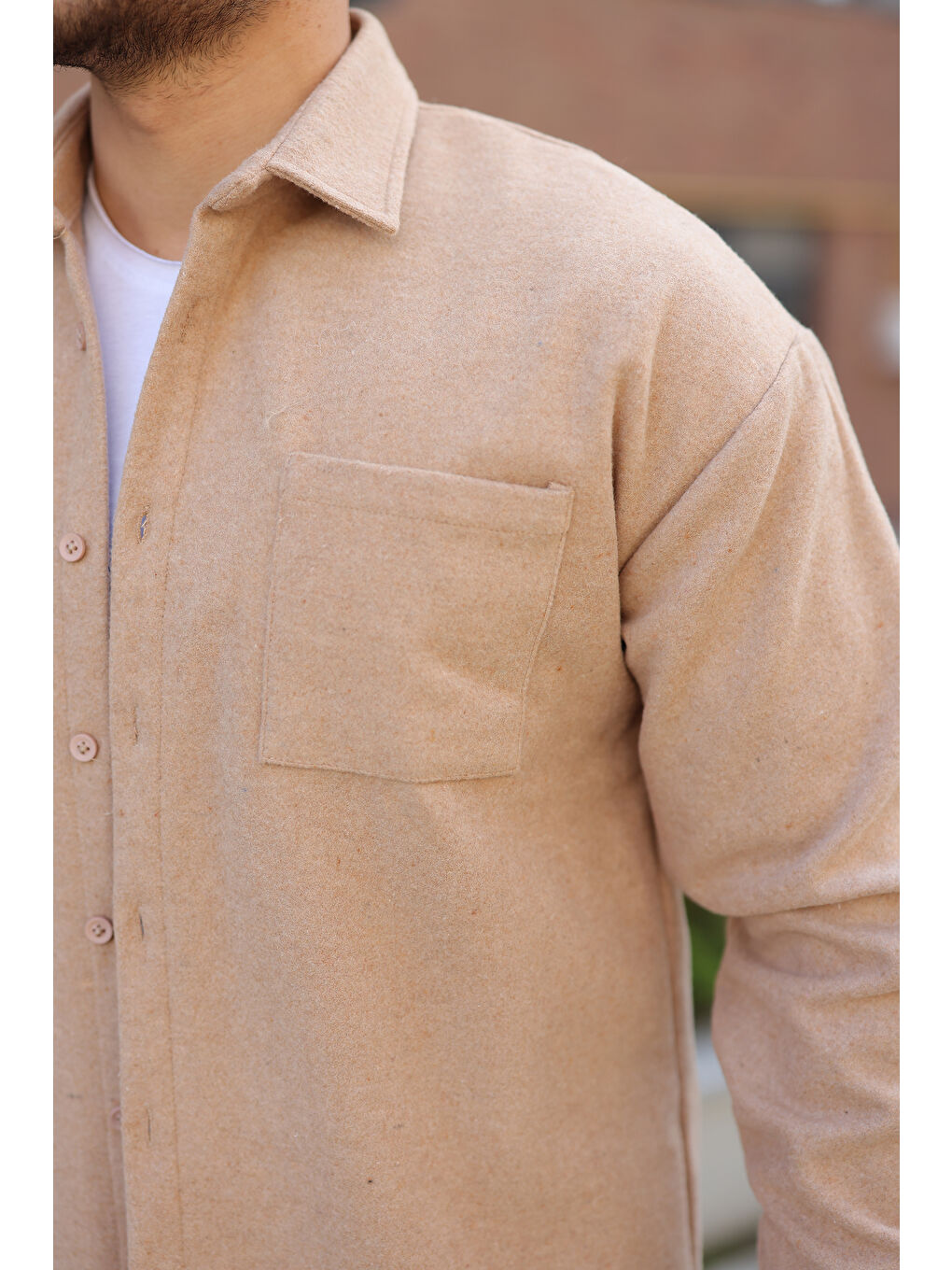 Bej Erkek Kışlık Günlük Basic Oduncu Taş Kaşe Ceket-2