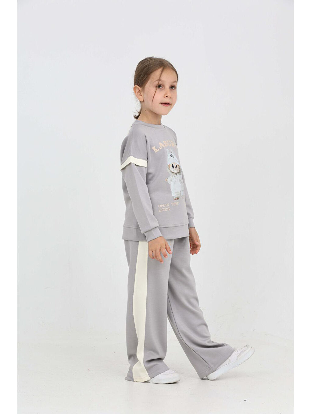 Gri Kız Çocuk Oysho Kumaş Karakter Baskılı Geniş Paçalı Alt-Üst Takım 12306-3