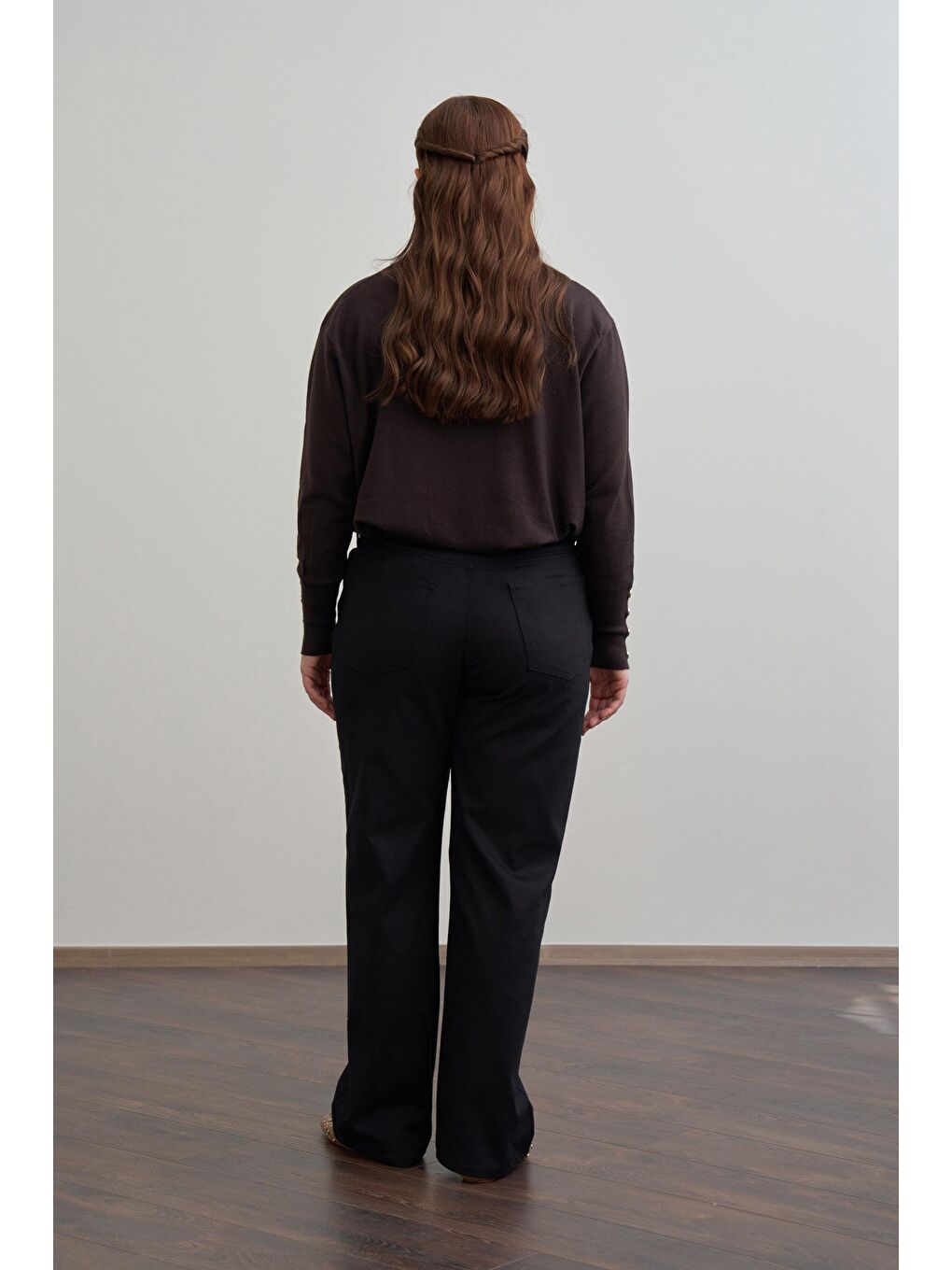 Siyah-Boru Paça Büyük Beden Gabardin Pantolon-2