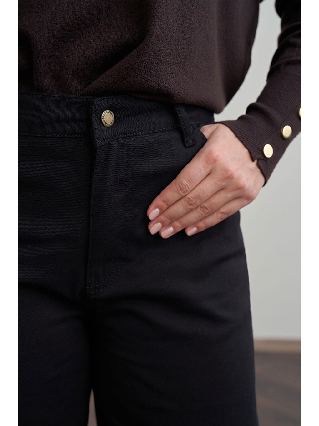 Siyah-Boru Paça Büyük Beden Gabardin Pantolon-3