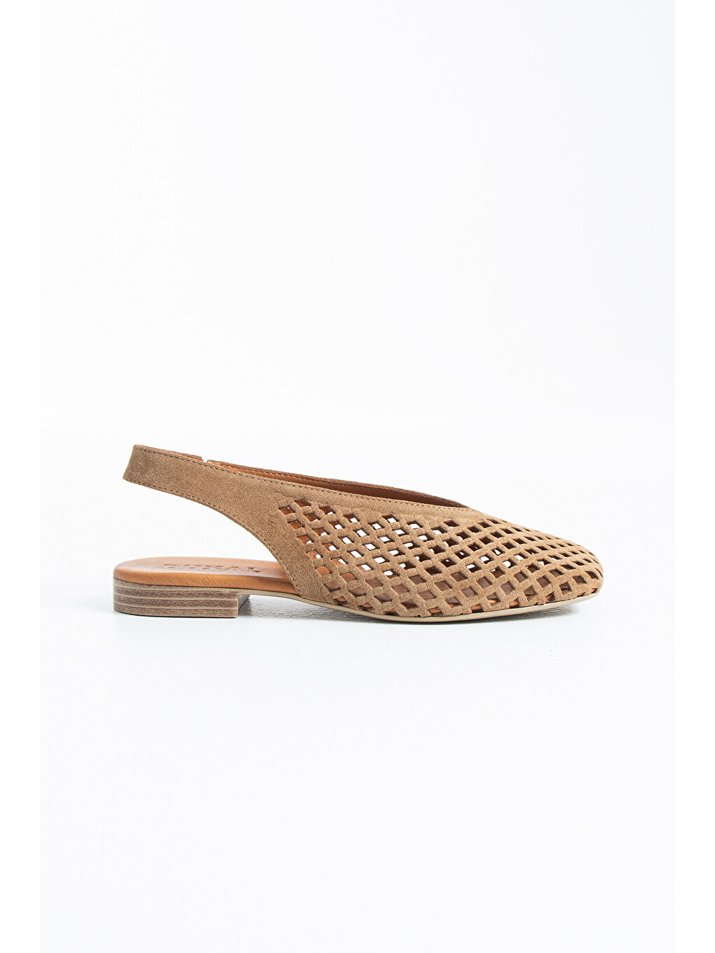 Kahverengi Flavia Hakiki Deri Lazer Kesim Örgü Desenli Slingback Kadın Sandalet Babet-3