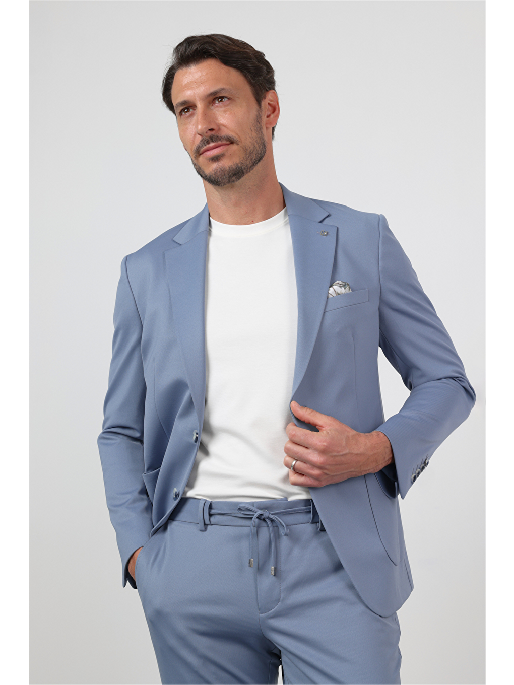 Mavi Kendinden Desenli Mono Yaka 6 Drop Slim Fit Takım Elbise 1001260165-4