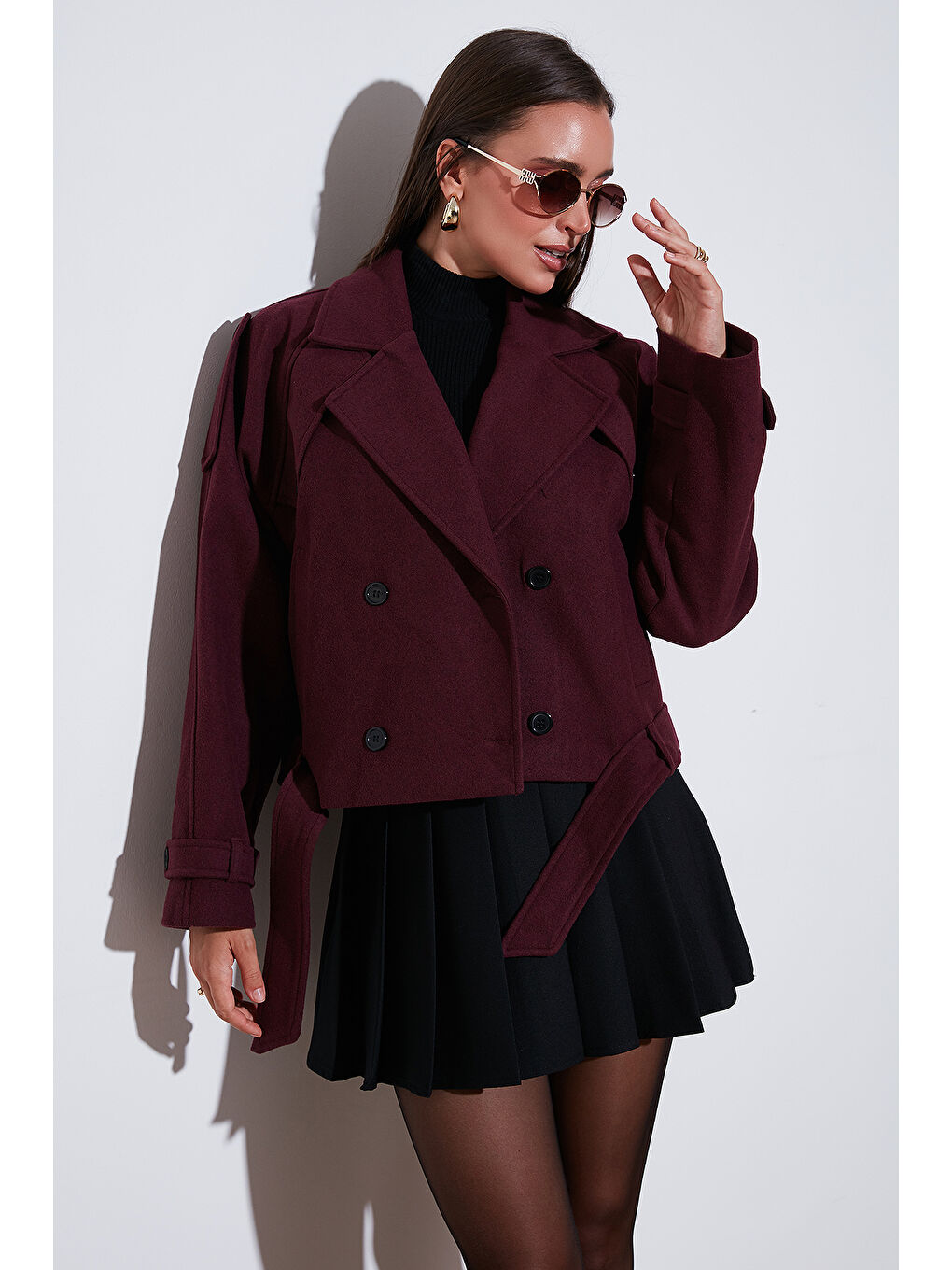 Bordo Pamuklu Regular Fit Yumuşak Dokulu Kaşe Kısa Kaban 6810286