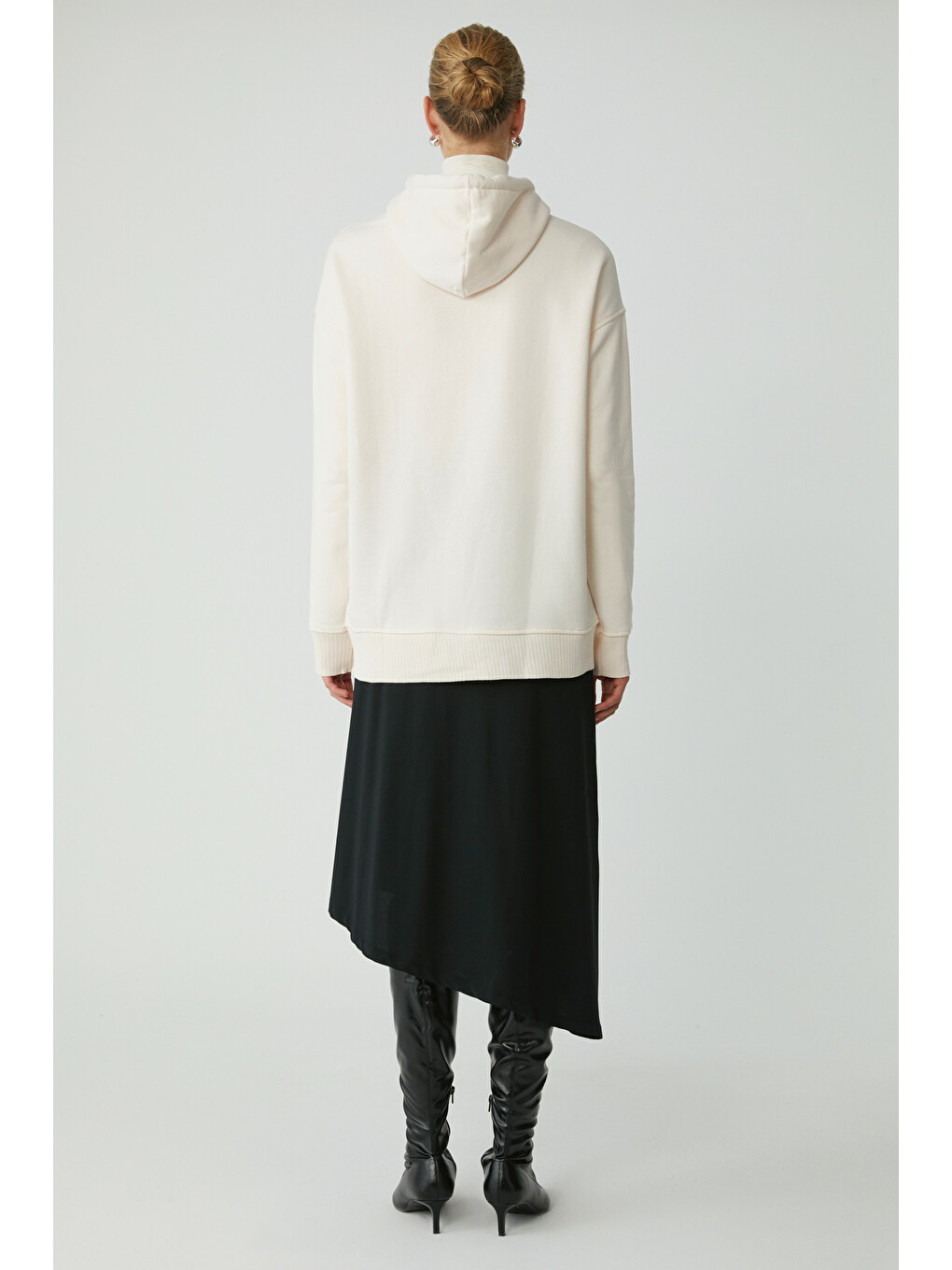 Carly Kadın Içi Polarlı Yumuşacık Kapüşonlu Kanguru Cepli Oversize Fit Ekru Sweatshirt-5