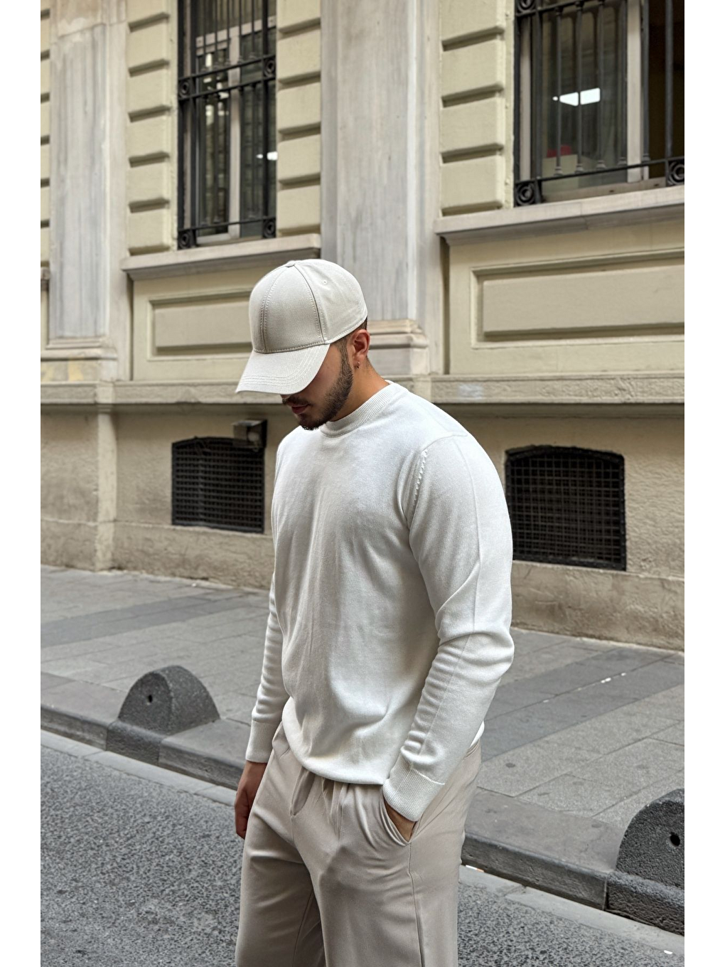 Beyaz Acton Erkek %100 Organik Pamuk Bisiklet Yaka Triko Kazak-6