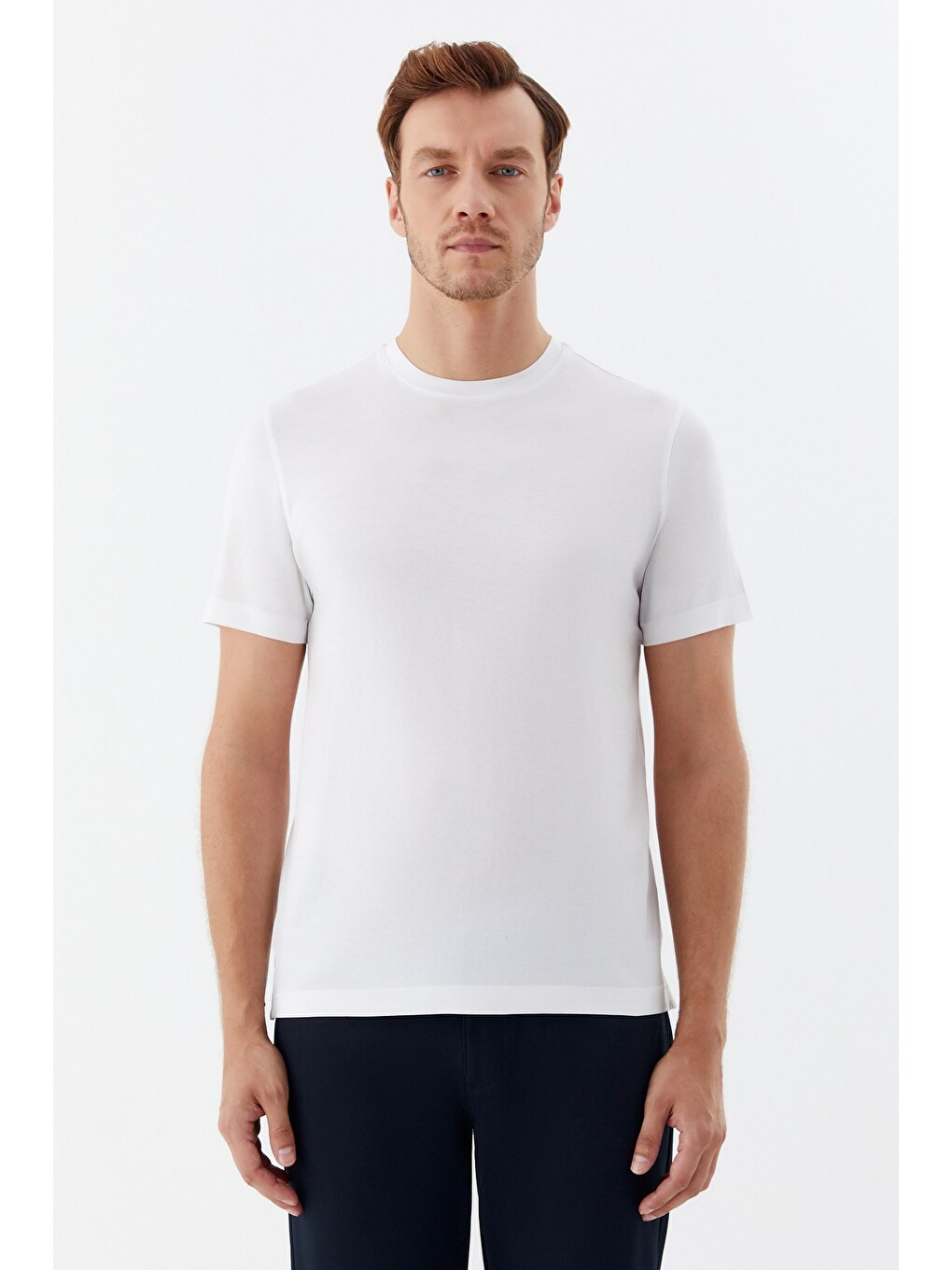 Bisiklet Yaka Basic Erkek T-shirt Beyaz-1