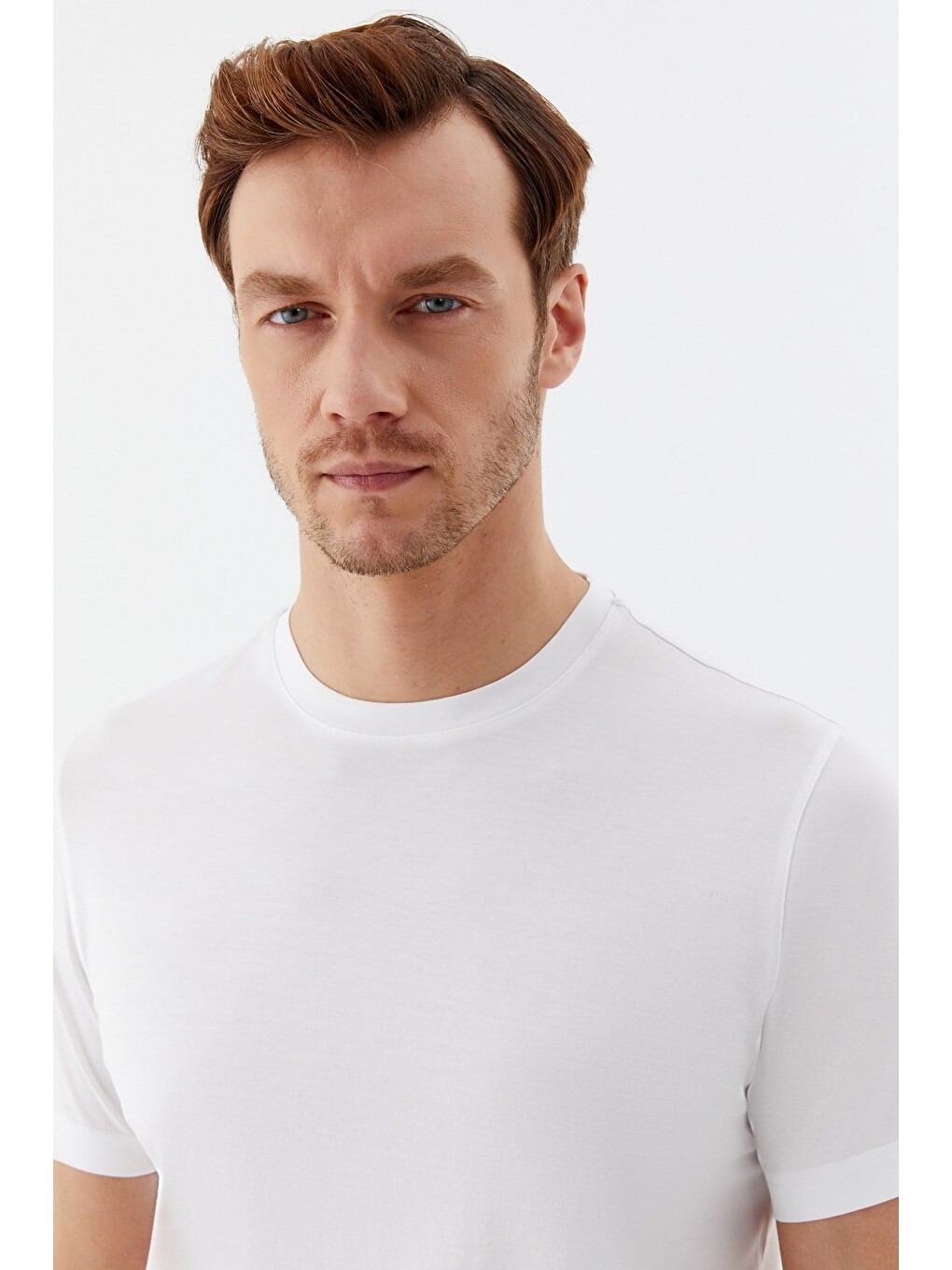 Bisiklet Yaka Basic Erkek T-shirt Beyaz-2