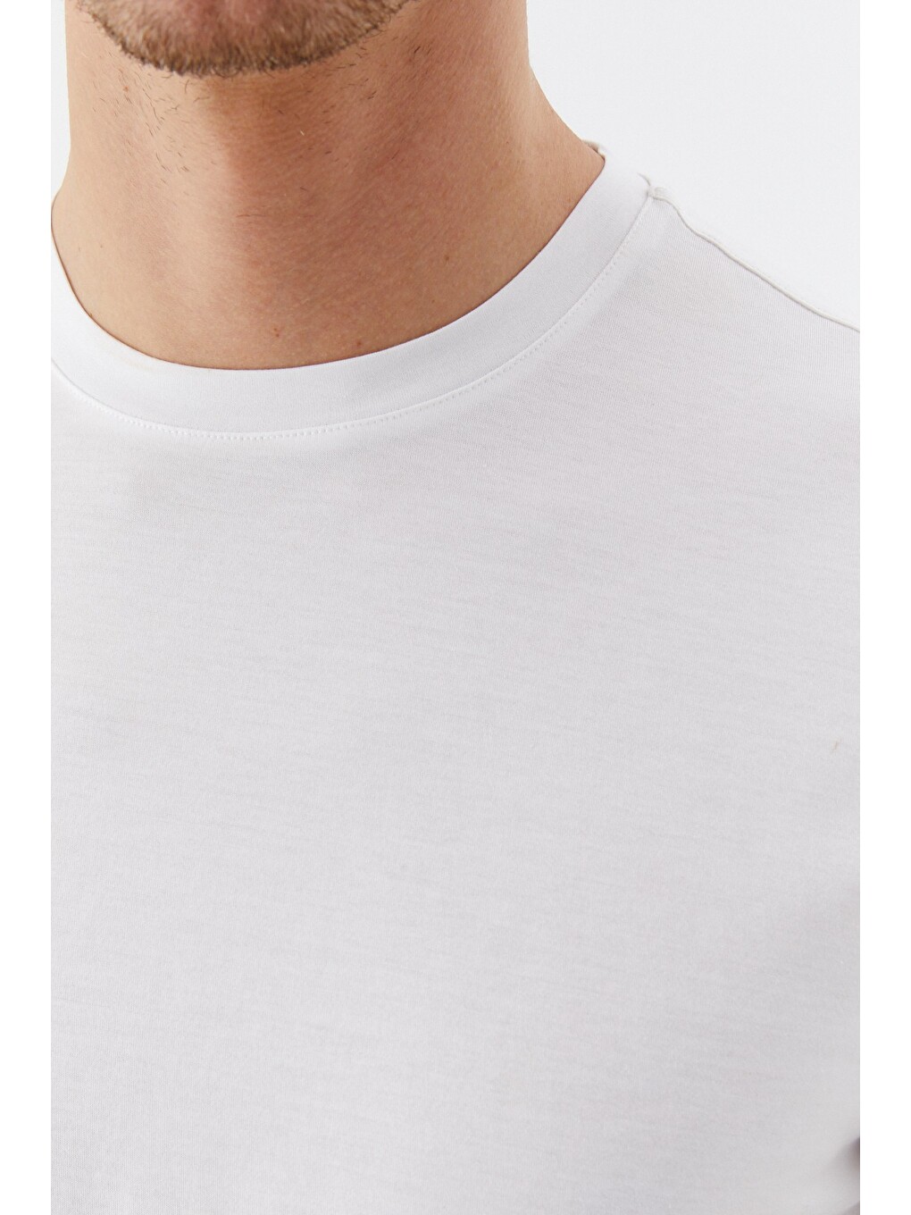 Bisiklet Yaka Basic Erkek T-shirt Beyaz-3