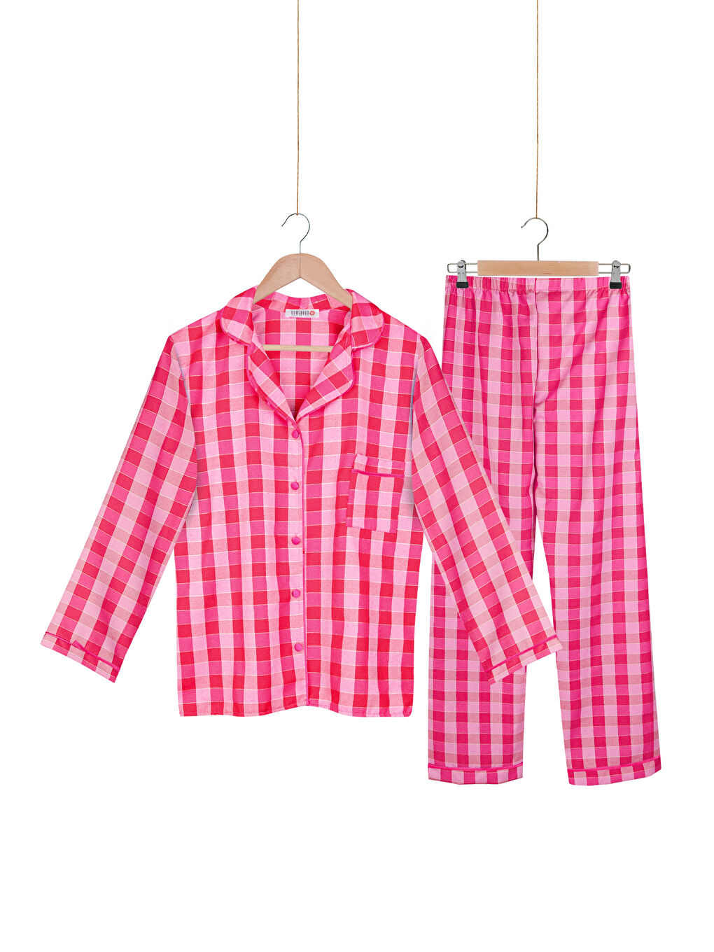 Kırmızı %100 Dokuma Viskon Düğmeli Uzun Kol Pijama Takımı