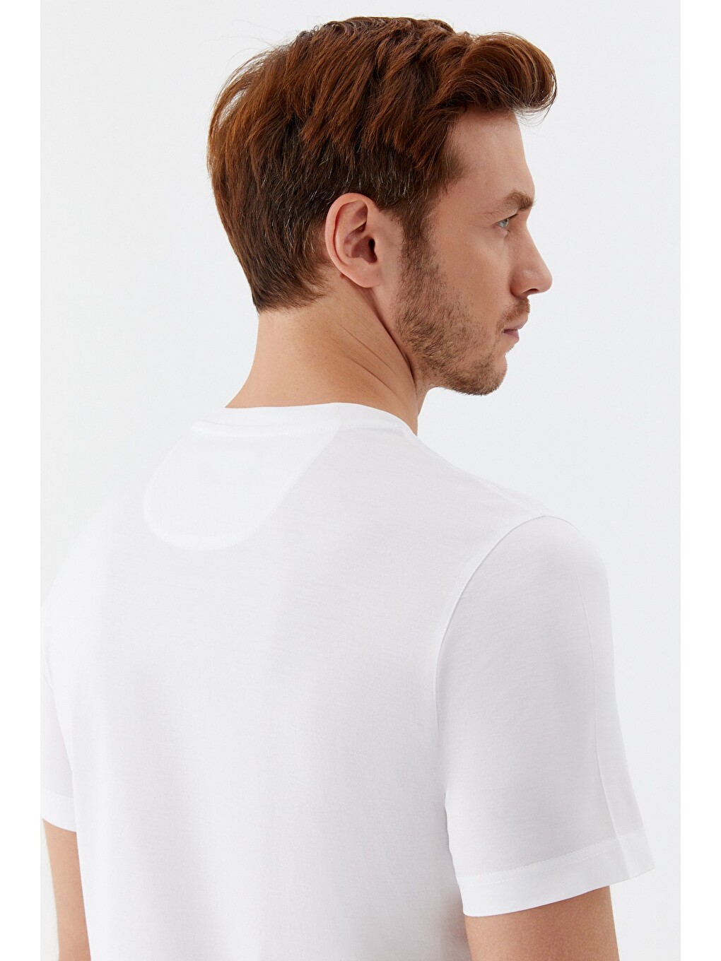 Bisiklet Yaka Basic Erkek T-shirt Beyaz-5