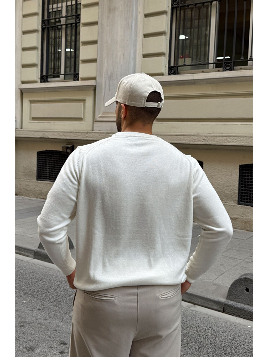 Beyaz Acton Erkek %100 Organik Pamuk Bisiklet Yaka Triko Kazak-7