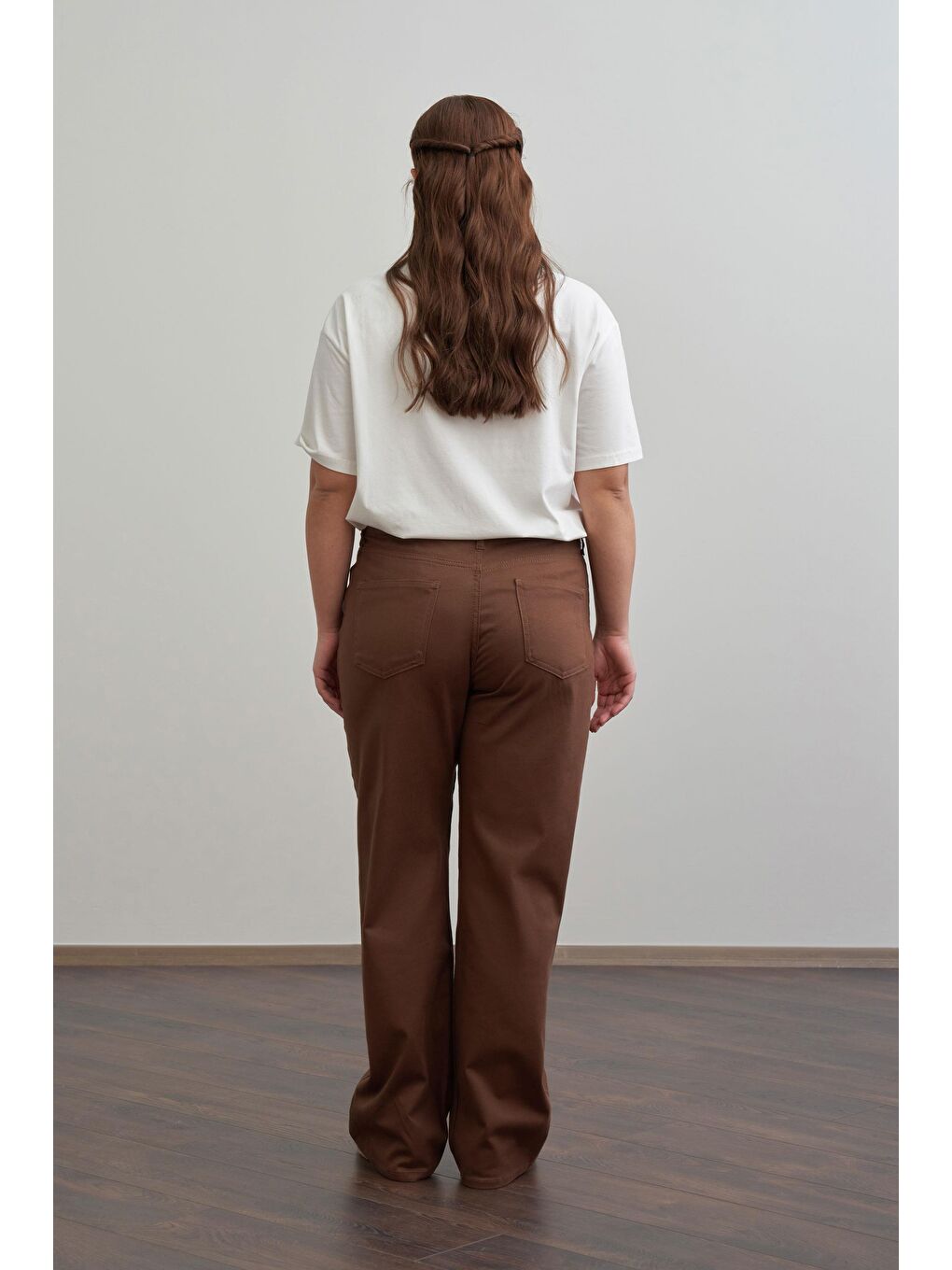 Kahverengi Kahve-Boru Paça Büyük Beden Gabardin Pantolon-2