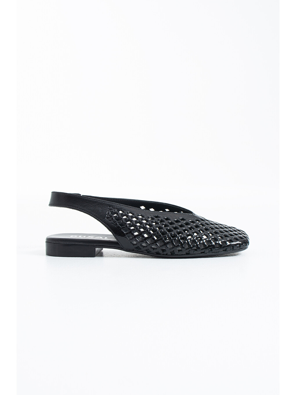 Siyah Flavia Hakiki Deri Lazer Kesim Örgü Desenli Slingback Kadın Sandalet Babet-3