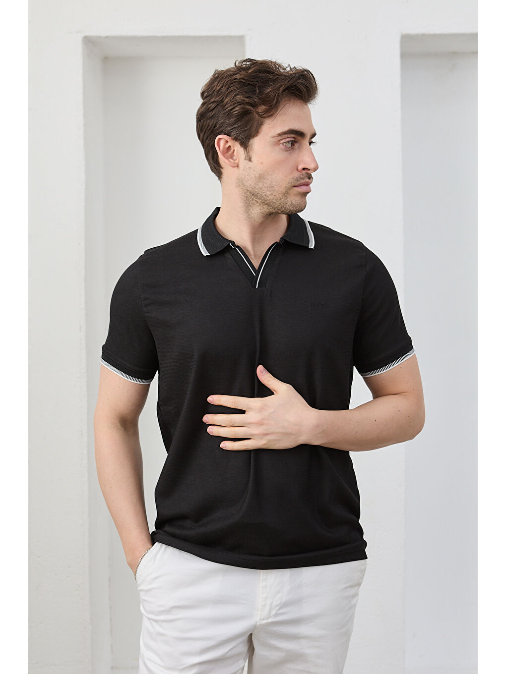 Siyah Lodz Erkek Polo Yaka Tişört Çekmeyen Pamuklu Kumaş Regular Fit Günlük-4