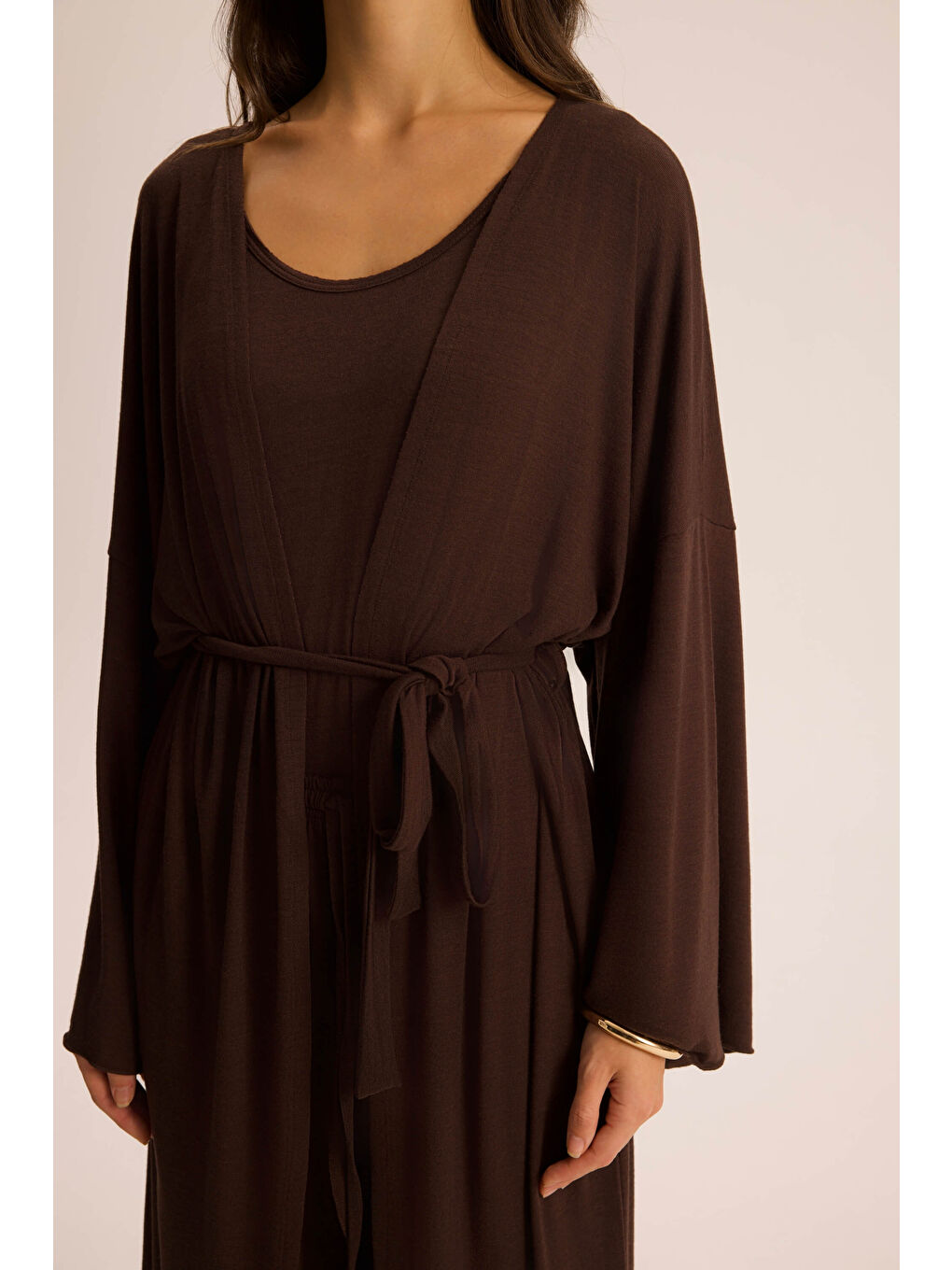 Kahverengi Raina Kahve Kimono Basic Üçlü Takım-5