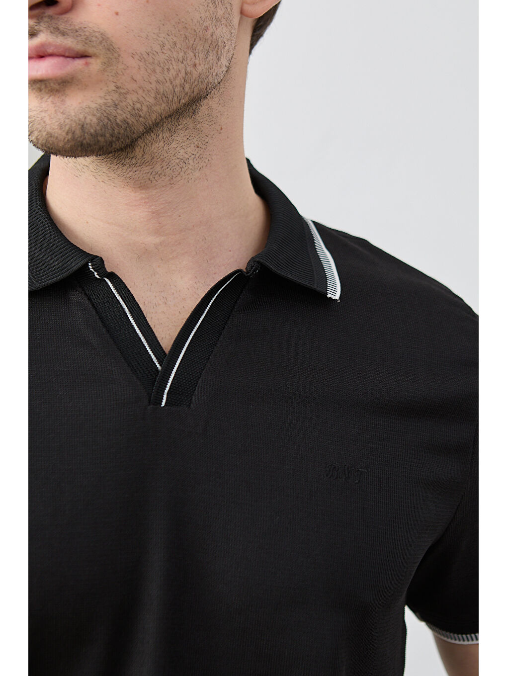 Siyah Lodz Erkek Polo Yaka Tişört Çekmeyen Pamuklu Kumaş Regular Fit Günlük-5
