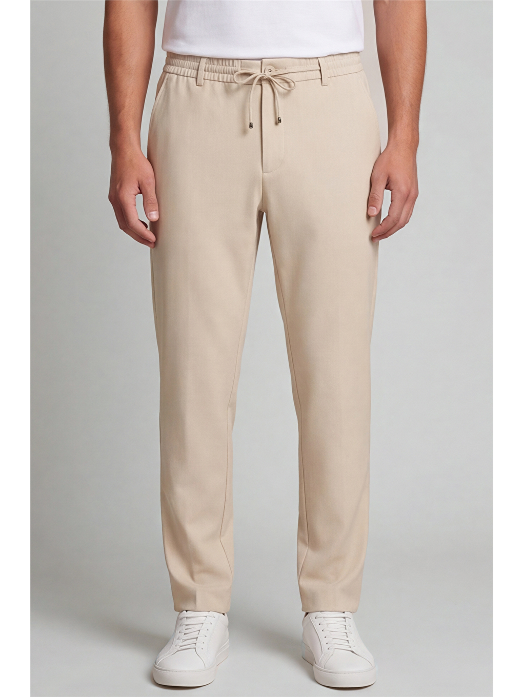 Erkek Bej Normal Kesim Regular Fit Pamuklu Armürlü Bel Lastikli Jogger Pantolon