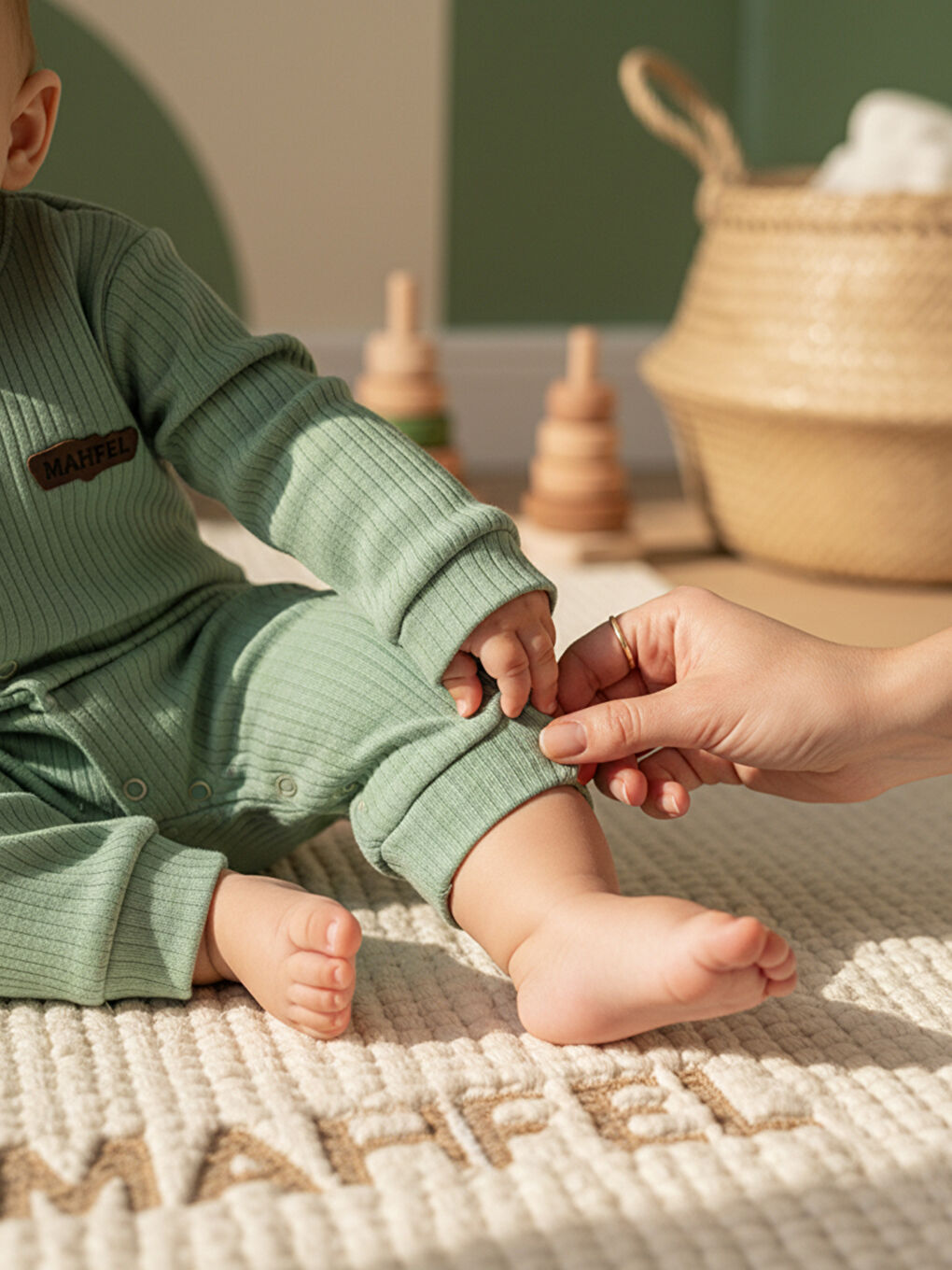 Yeşil %100 Pamuklu Fitilli Bebek Tulum Salopet AÇIK YEŞİL-4