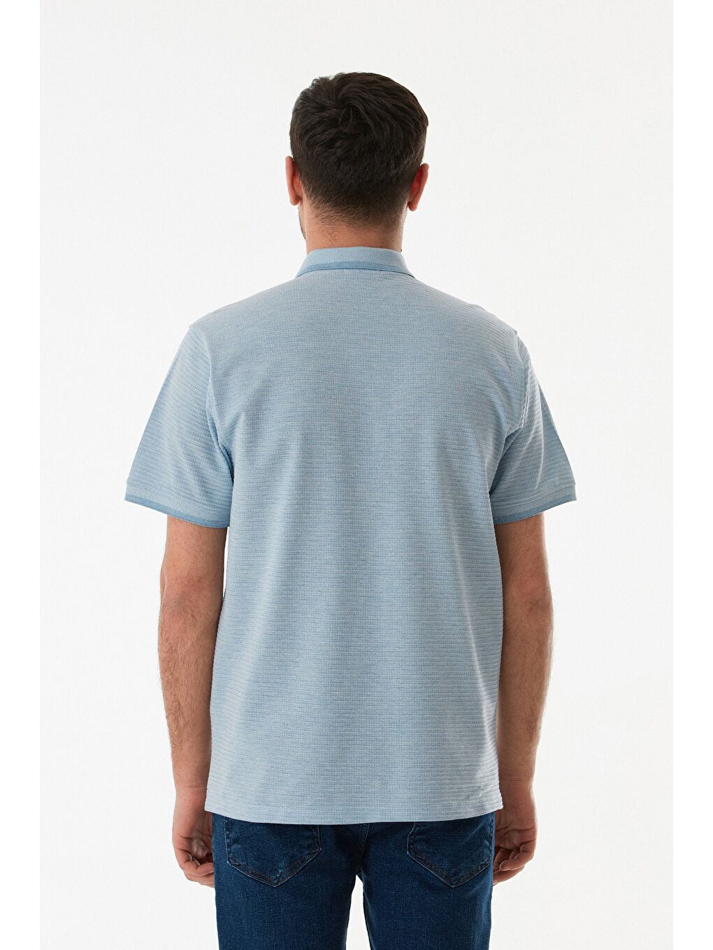 Mavi Cepli Düğmeli Polo Yaka Tişört-3