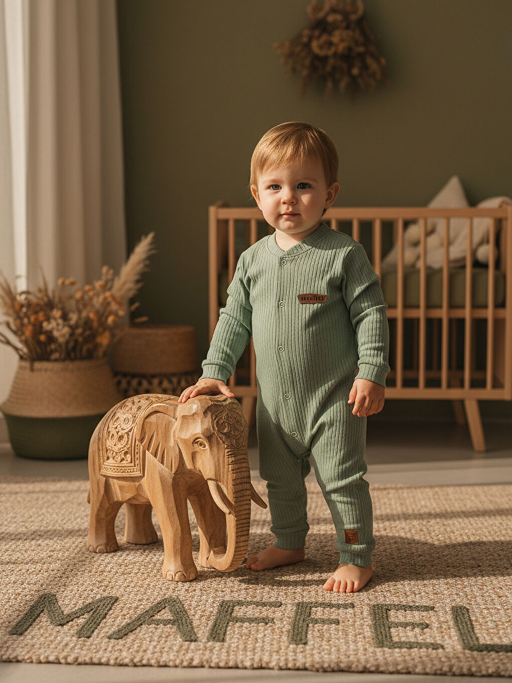 Yeşil %100 Pamuklu Fitilli Bebek Tulum Salopet AÇIK YEŞİL-5