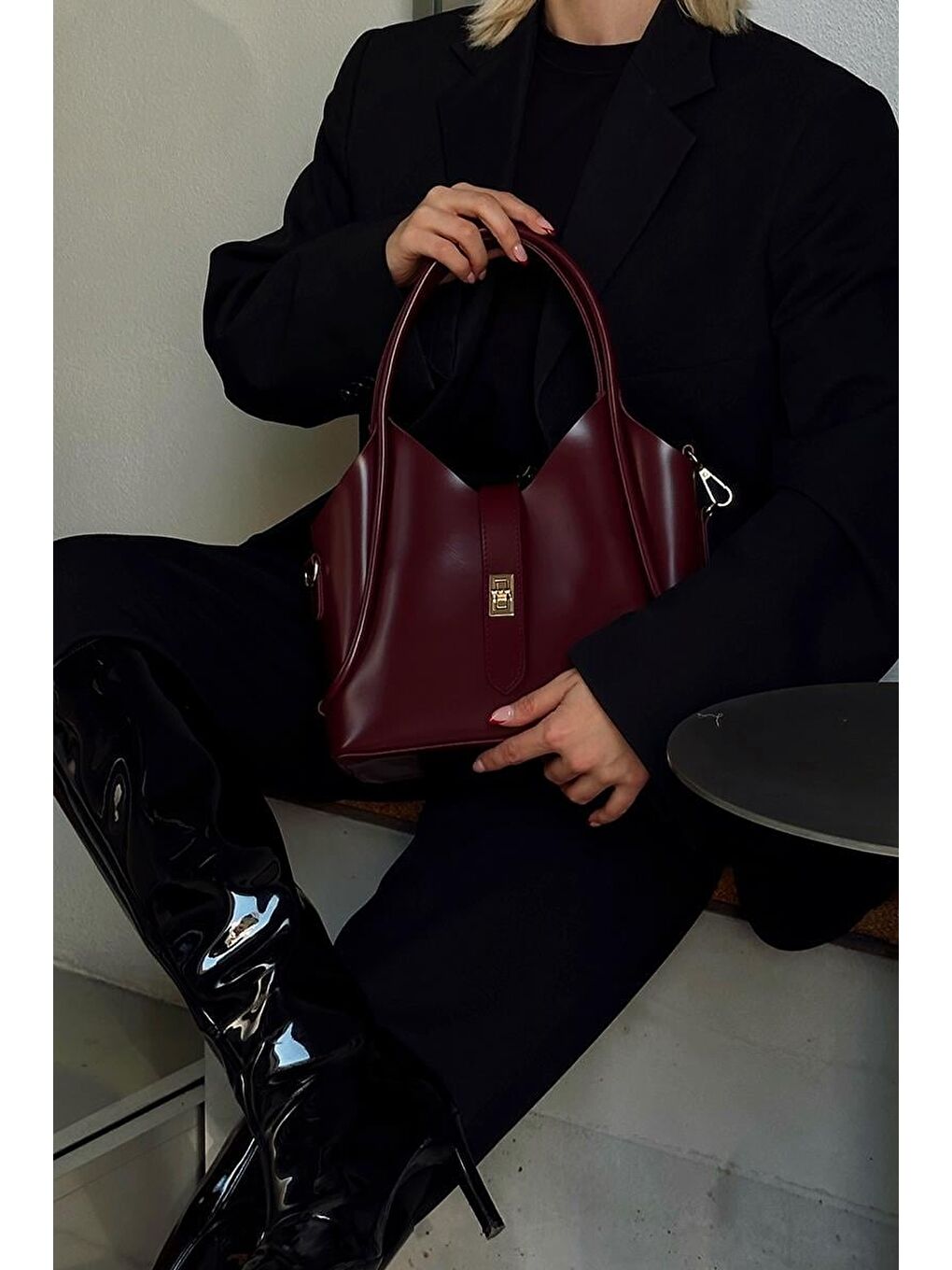Cindy El Ve Çapraz Çanta Bordo-7