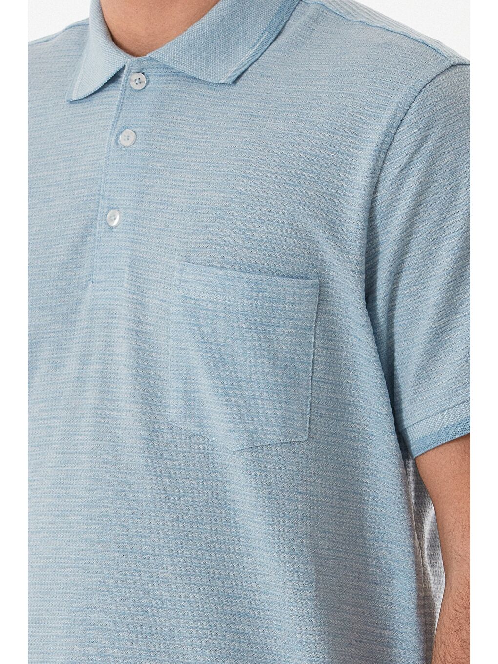 Mavi Cepli Düğmeli Polo Yaka Tişört-4