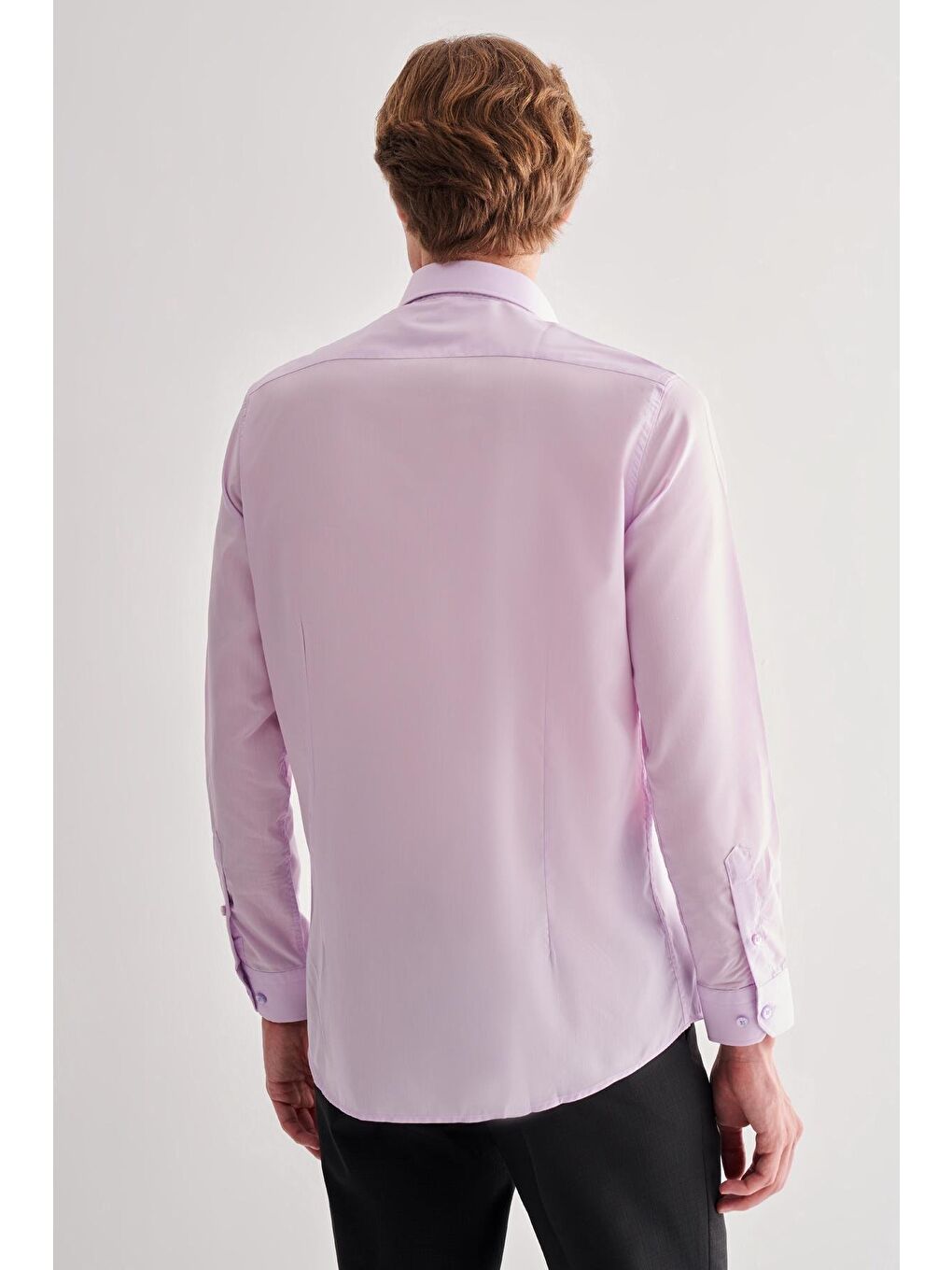 Lila Yarım İtalyan Yaka Uzun Kol Slim Fit Pamuklu Gömlek 1004255180-4