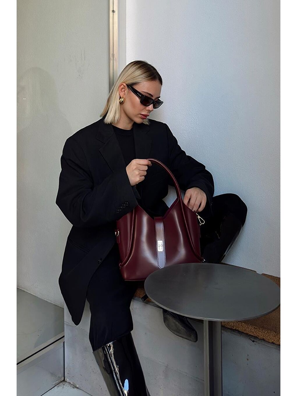 Cindy El Ve Çapraz Çanta Bordo-8