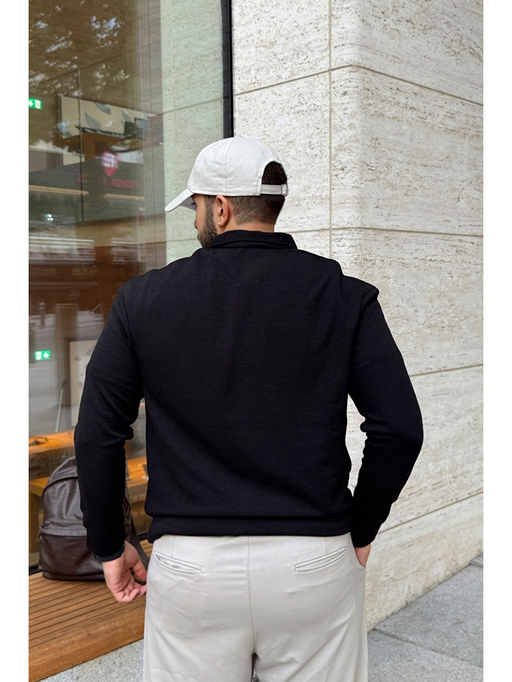 Siyah Cali Erkek Regular Fit Polo Yaka Uzun Kollu Sweatshirt Tişört-7