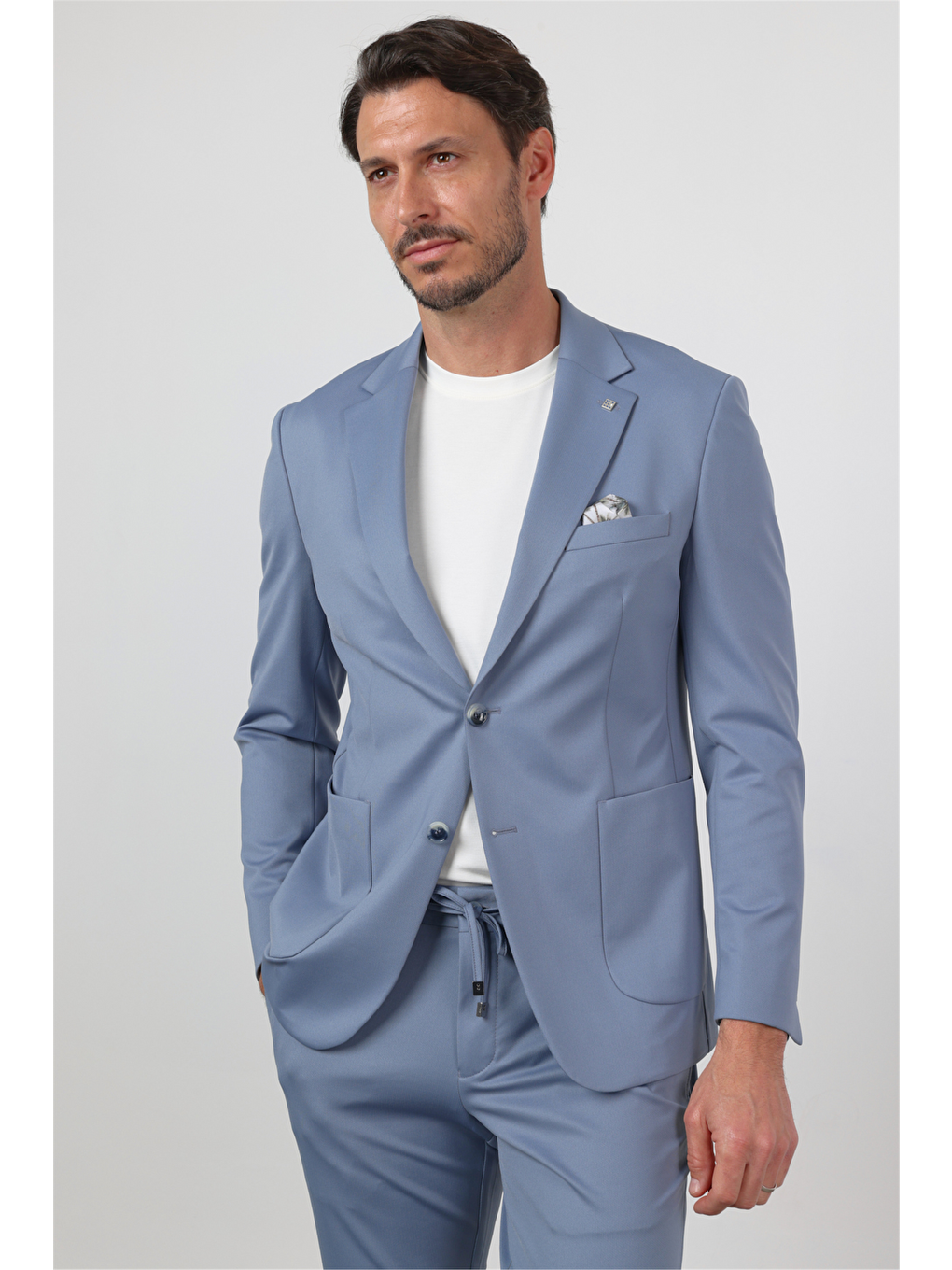 Mavi Kendinden Desenli Mono Yaka 6 Drop Slim Fit Takım Elbise 1001260165-6